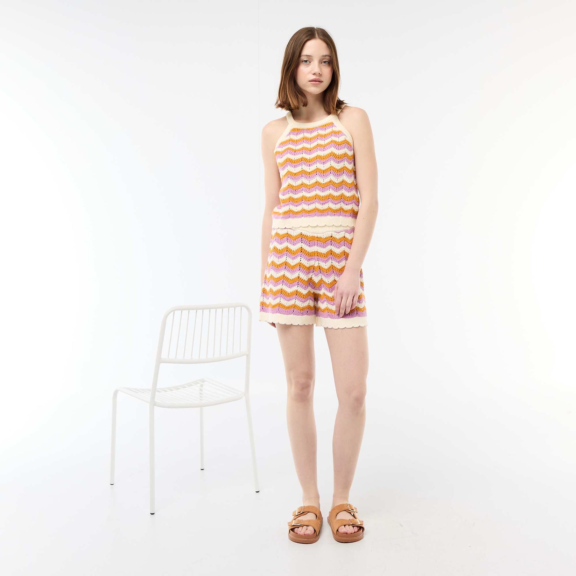 Short large en crochet BEIGE