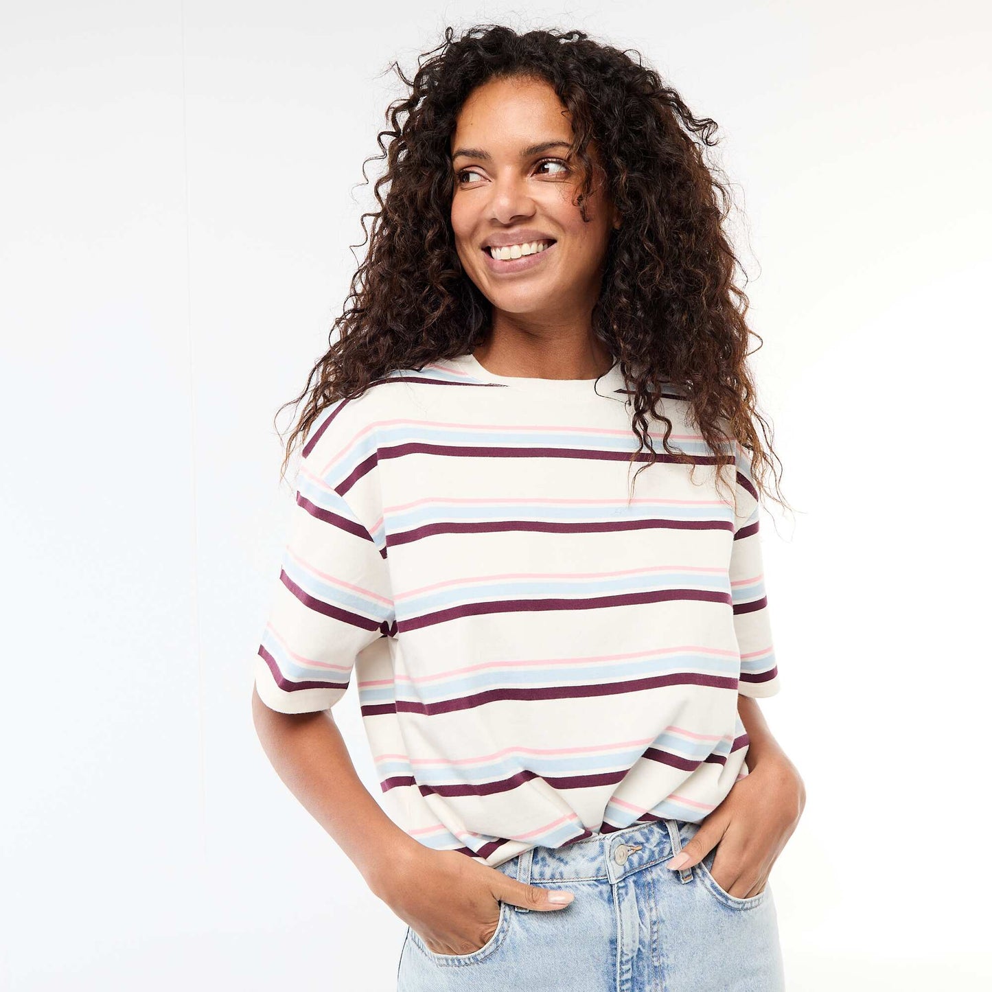 T-shirt en jersey rayé à manches courtes BLANC