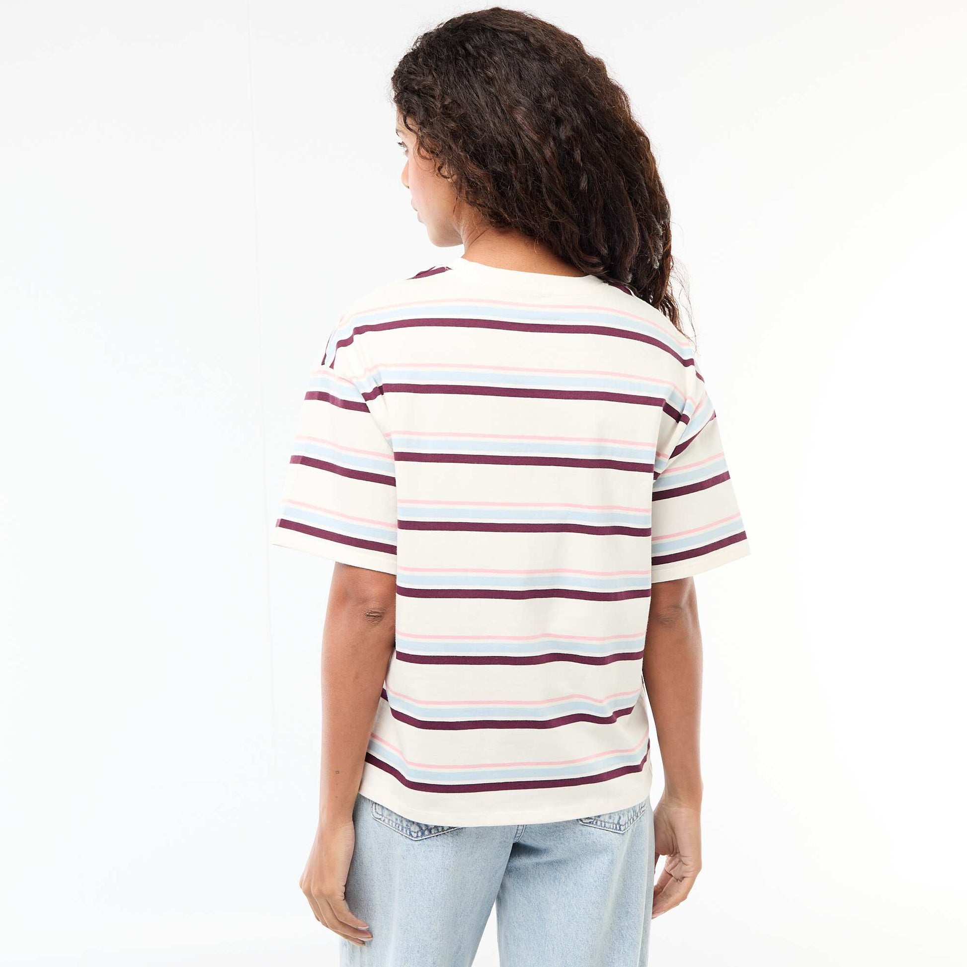 T-shirt en jersey rayé à manches courtes BLANC