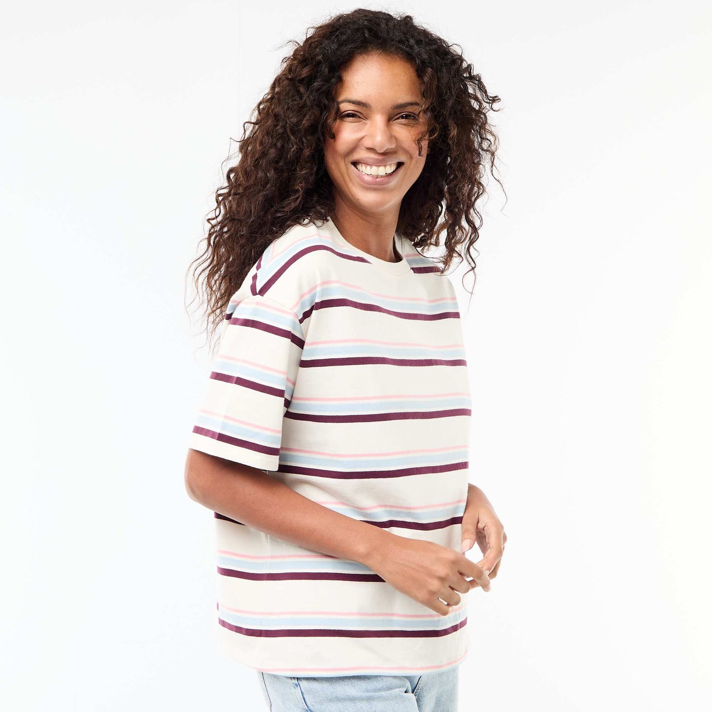 T-shirt en jersey rayé à manches courtes BLANC