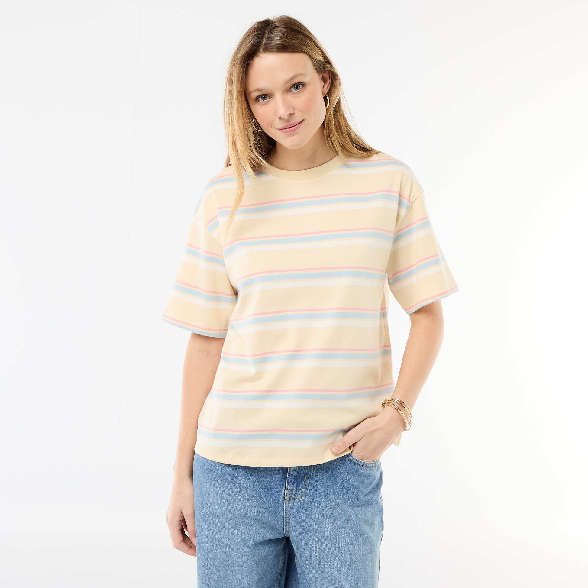 T-shirt en jersey rayé à manches courtes JAUNE