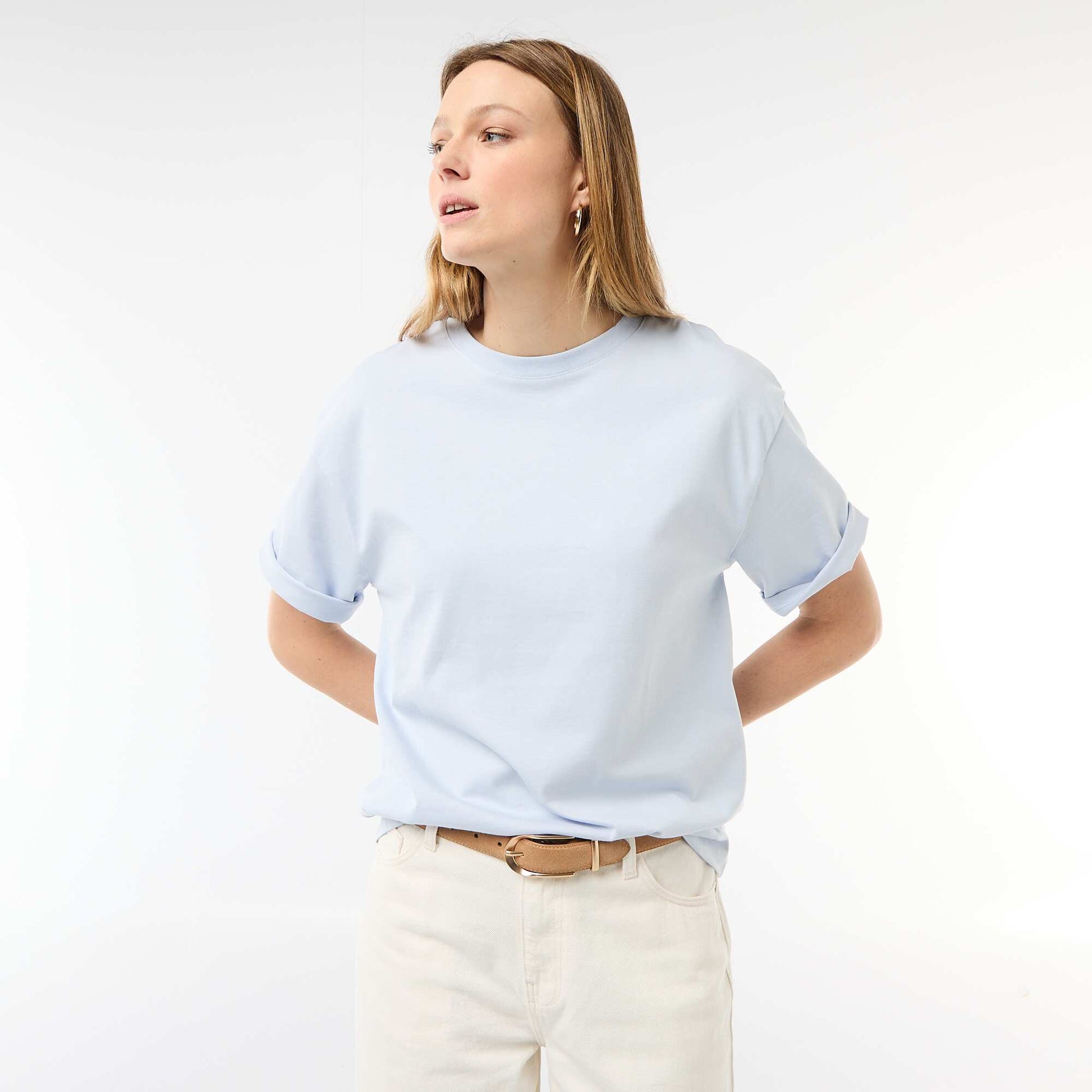 T-shirt en jersey uni à manches courtes BLEU