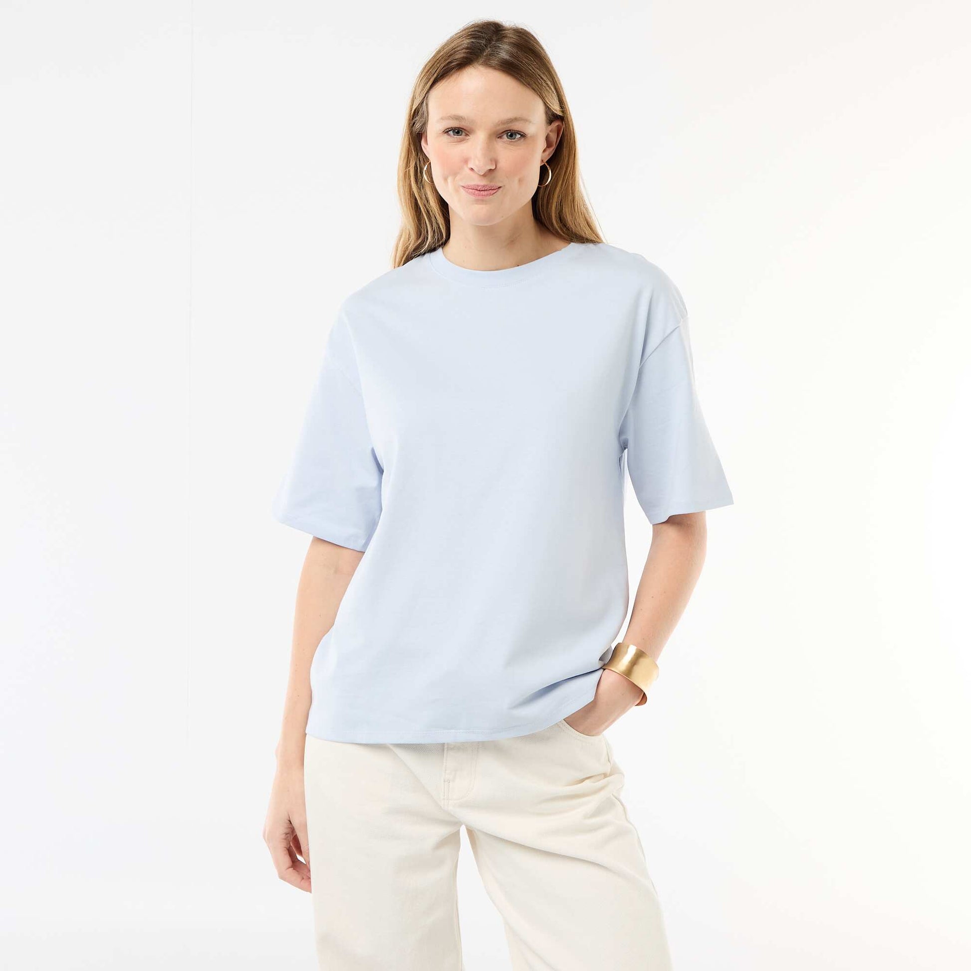 T-shirt en jersey uni à manches courtes BLEU