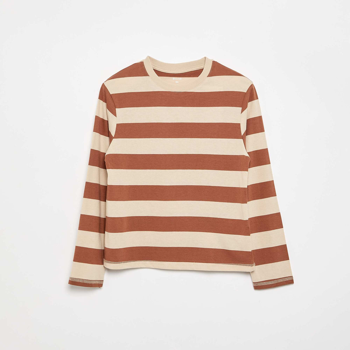Tee-shirt en jersey à manches longues à rayures BEIGE