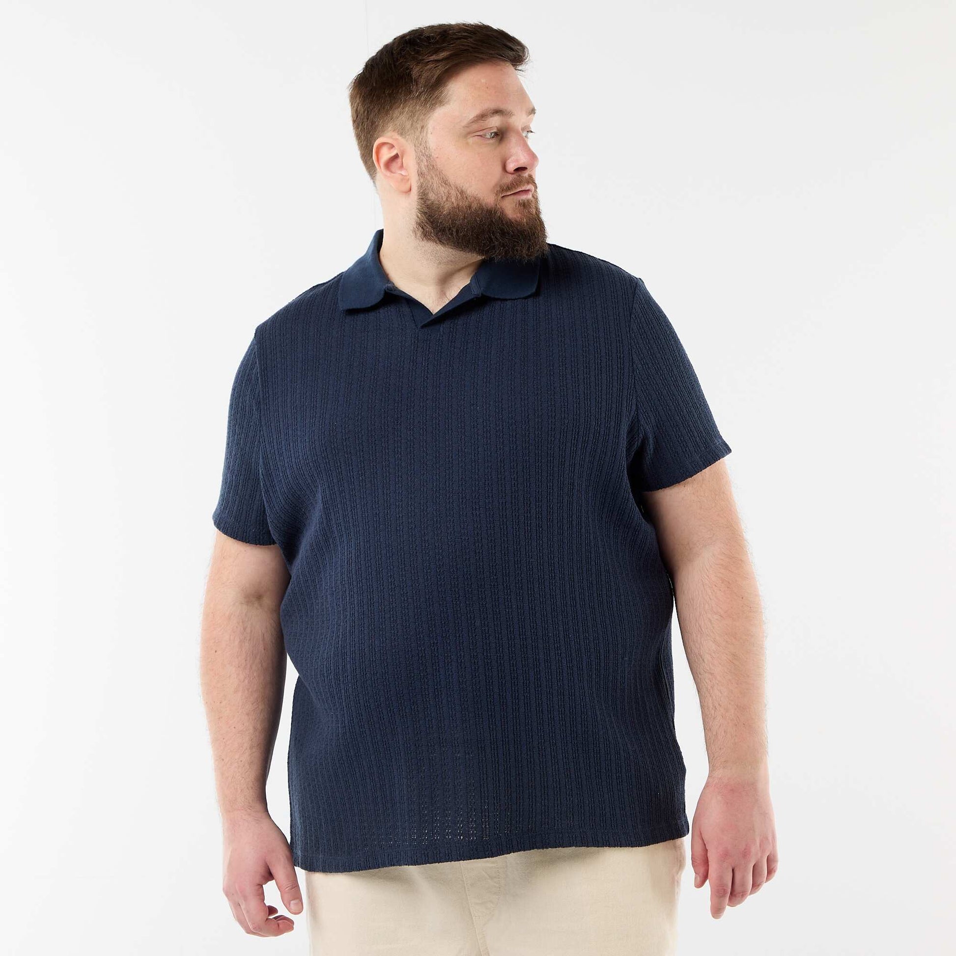 Polo en maille tricot à manches courtes BLEU