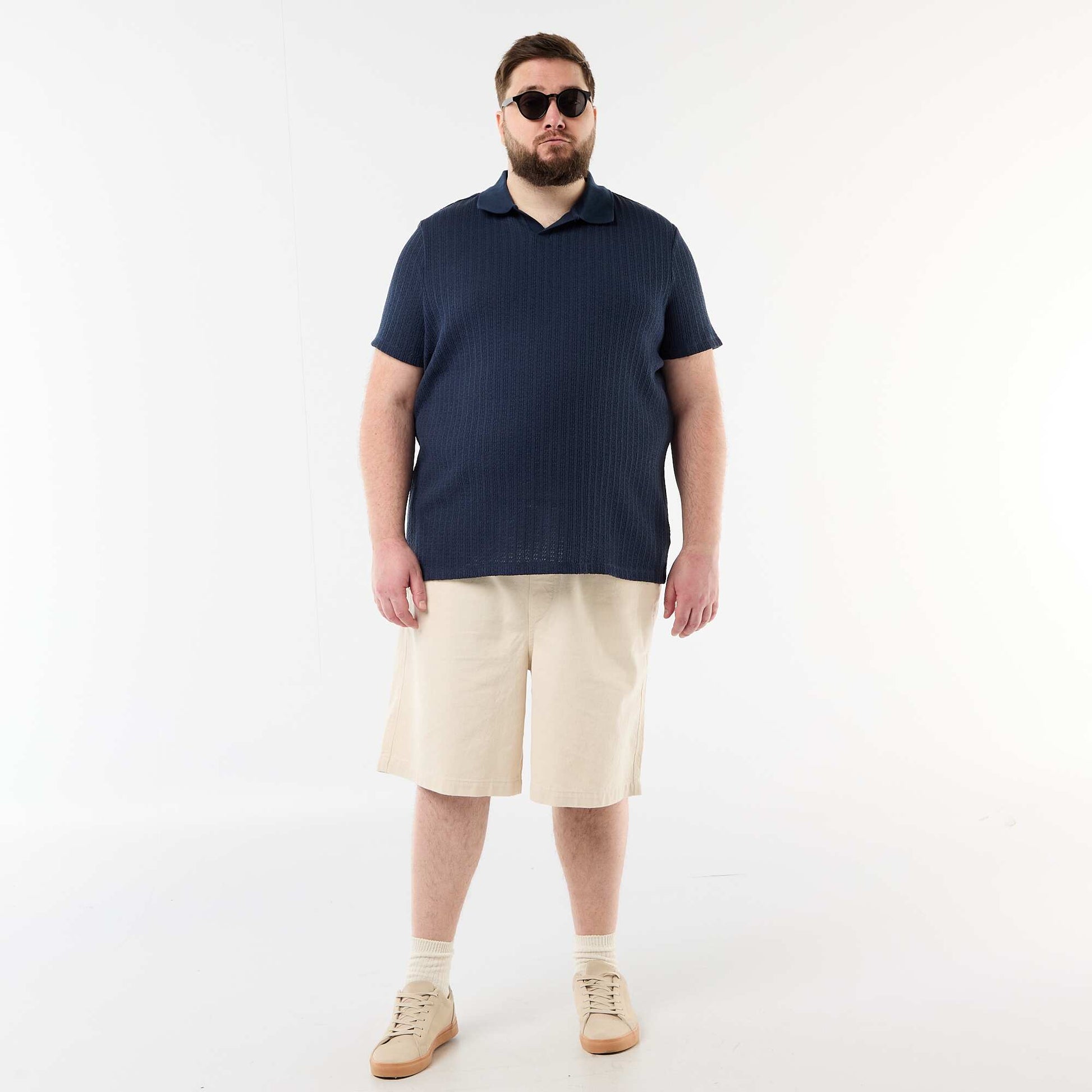 Polo en maille tricot à manches courtes BLEU
