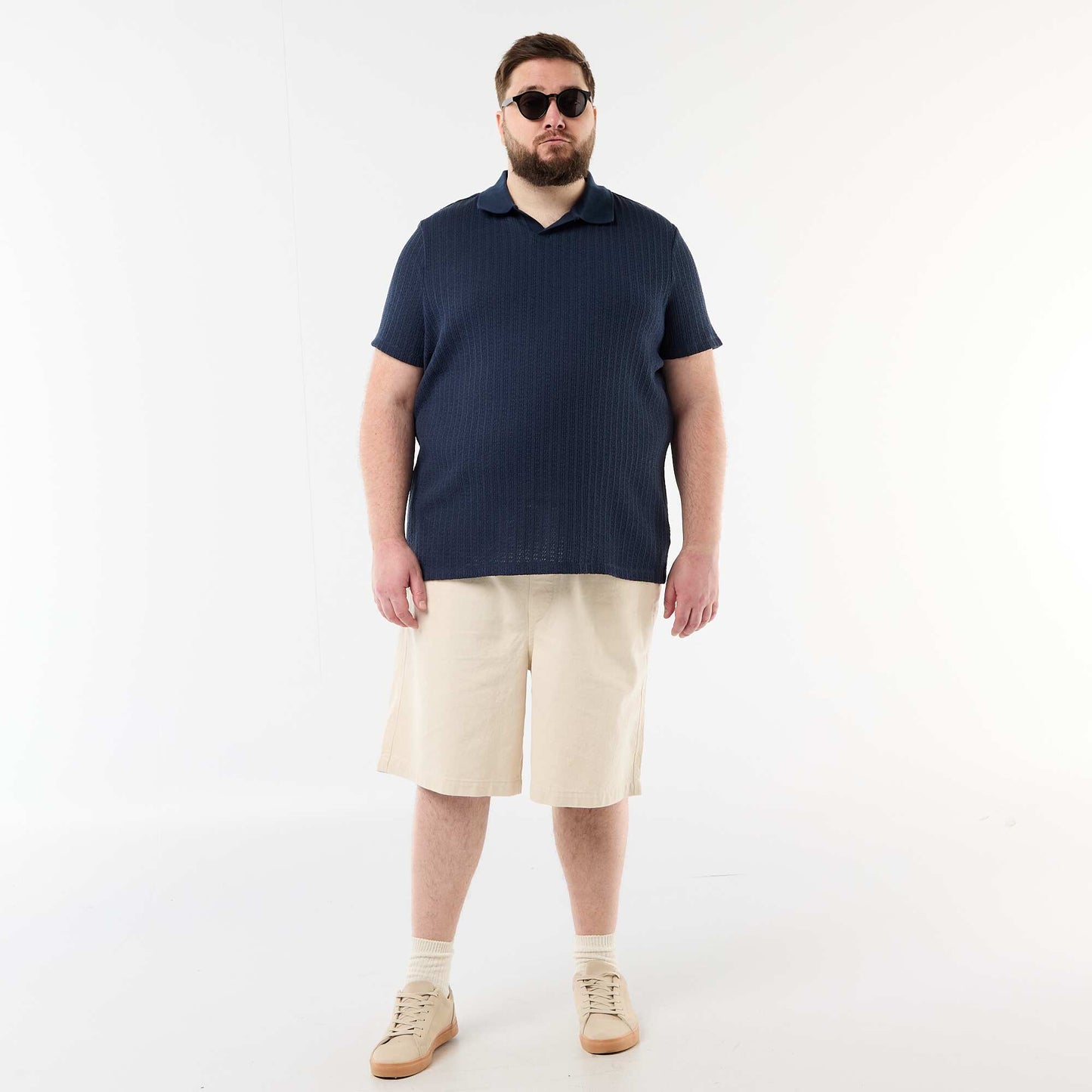 Polo en maille tricot à manches courtes BLEU