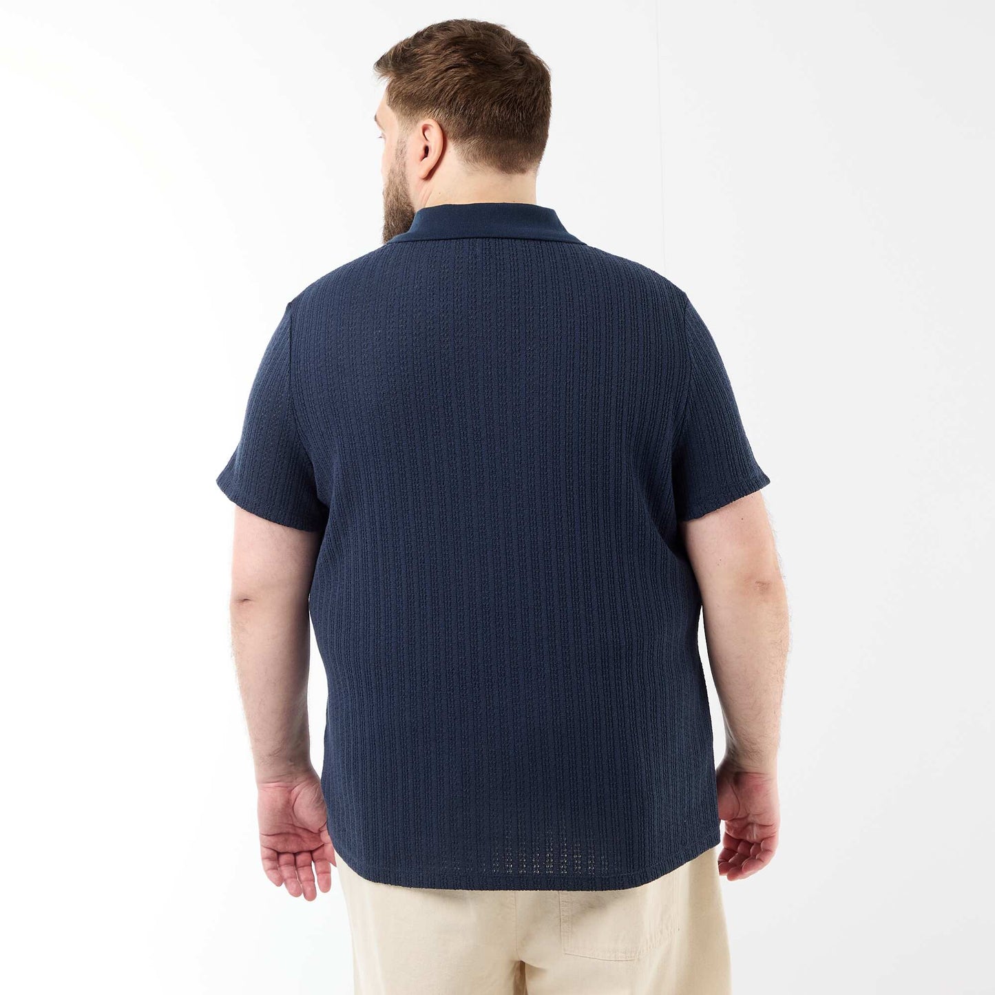 Polo en maille tricot à manches courtes BLEU