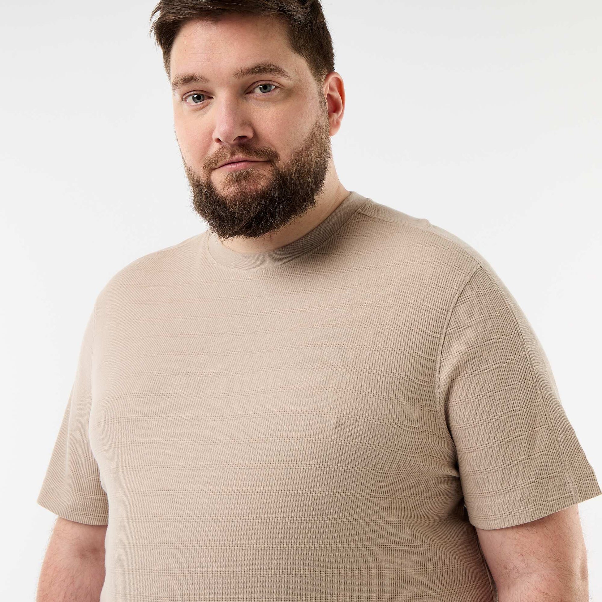 T-shirt matière fantaisie côtelée BEIGE