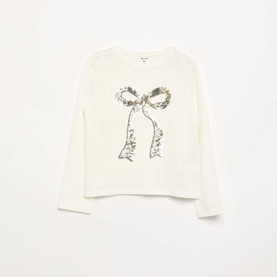 T-shirt à manches longues avec animation BLANC