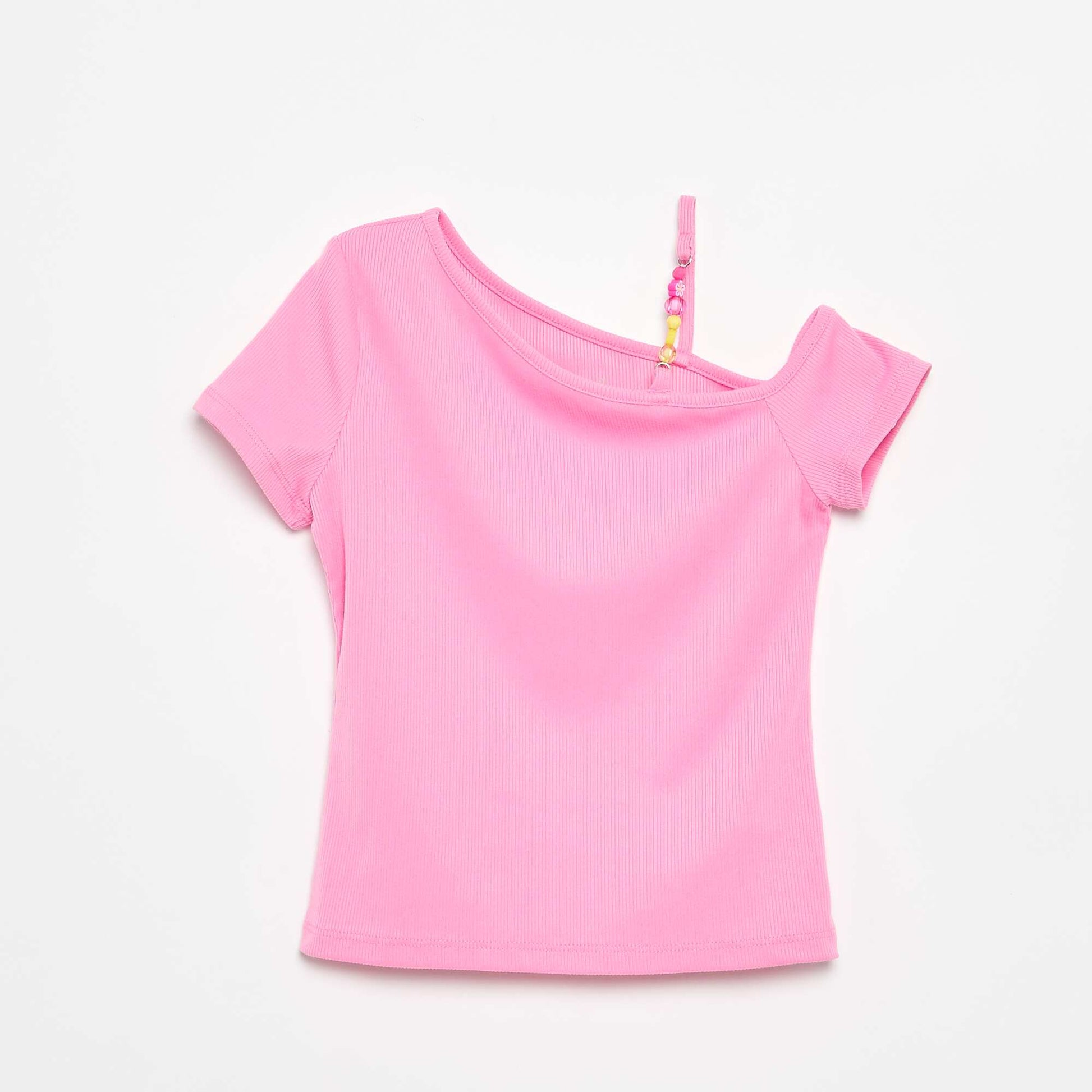 Top côtelé à col asymétrique ROSE