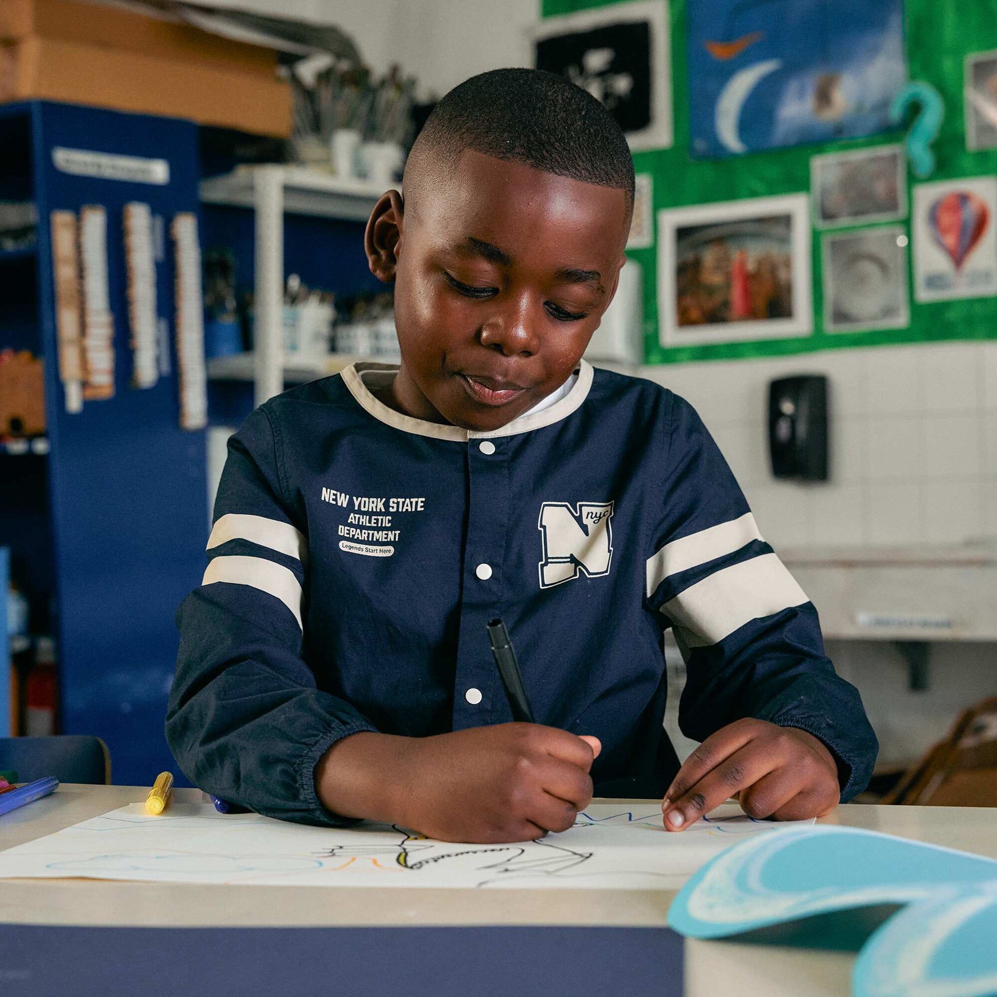 Tablier scolaire à manches longues BLEU