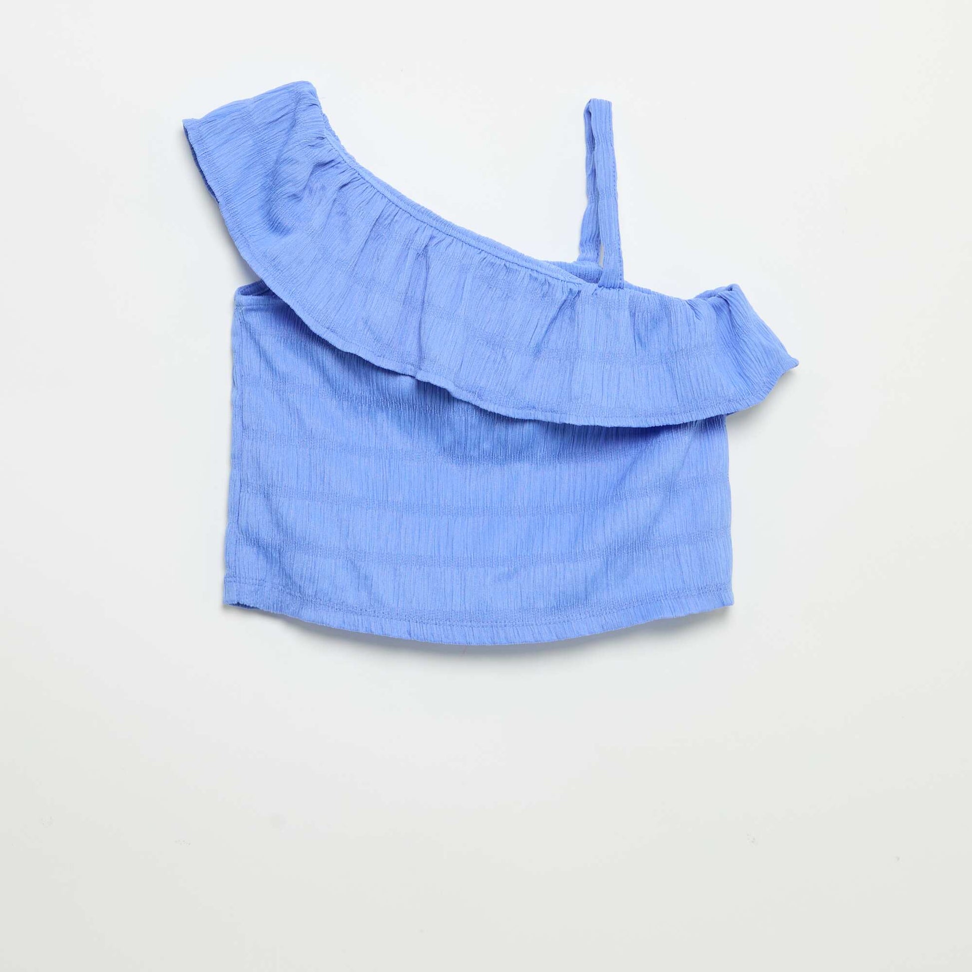 Débardeur en maille gaufrée avec col asymétrique BLEU