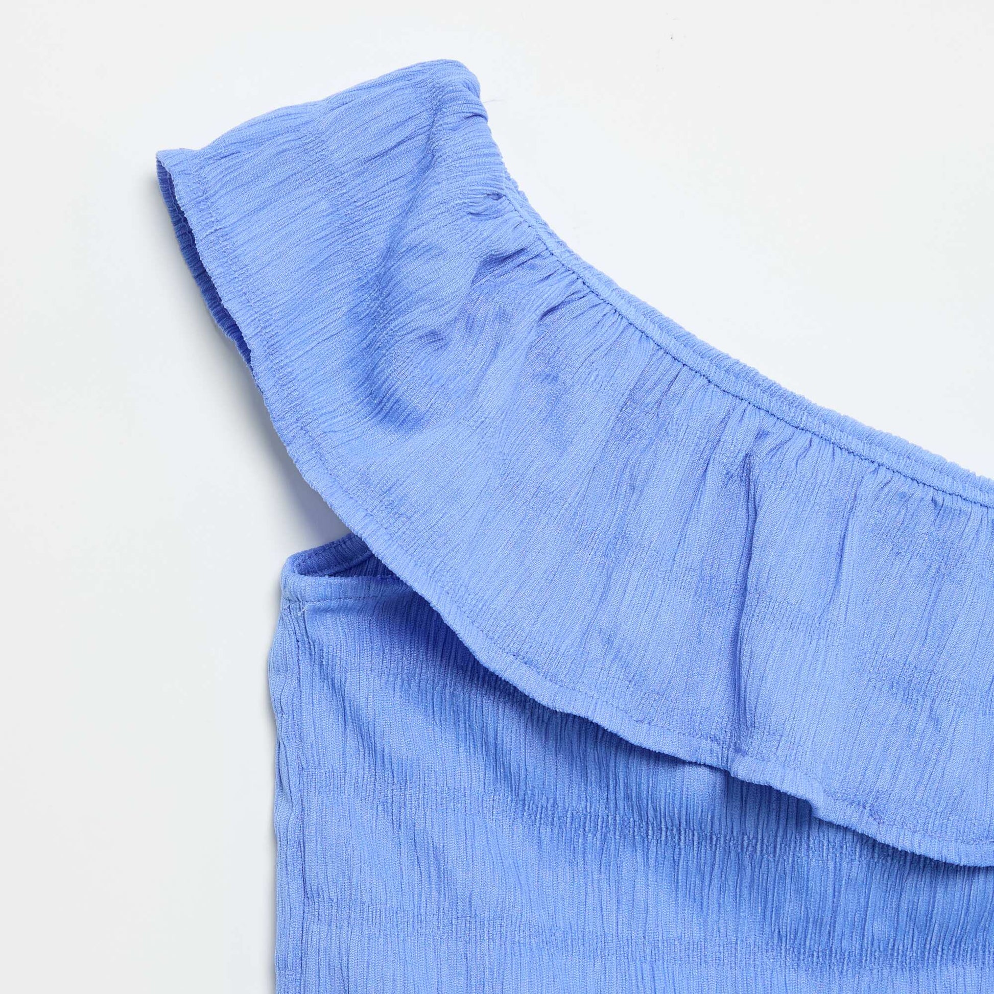 Débardeur en maille gaufrée avec col asymétrique BLEU