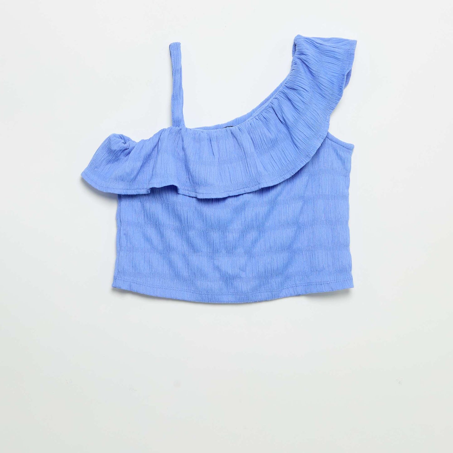 Débardeur en maille gaufrée avec col asymétrique BLEU