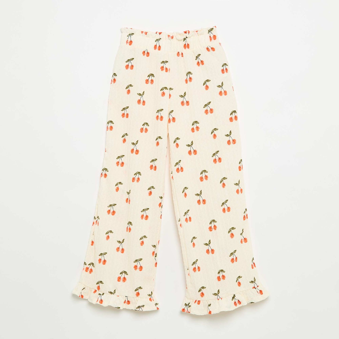 Pantalon large avec bas volantés BLANC