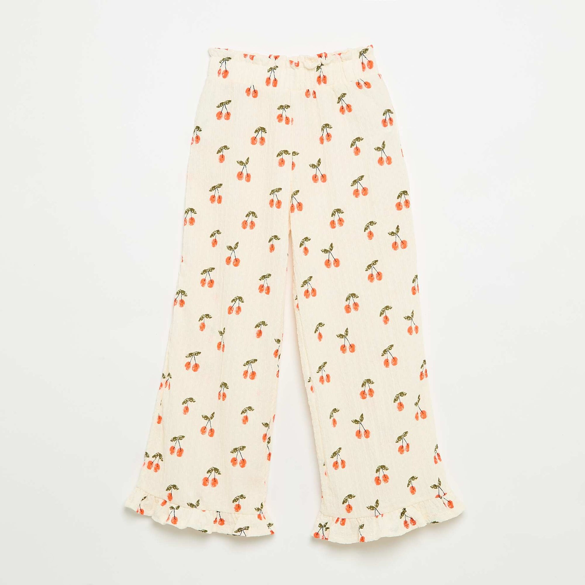 Pantalon large avec bas volantés BLANC