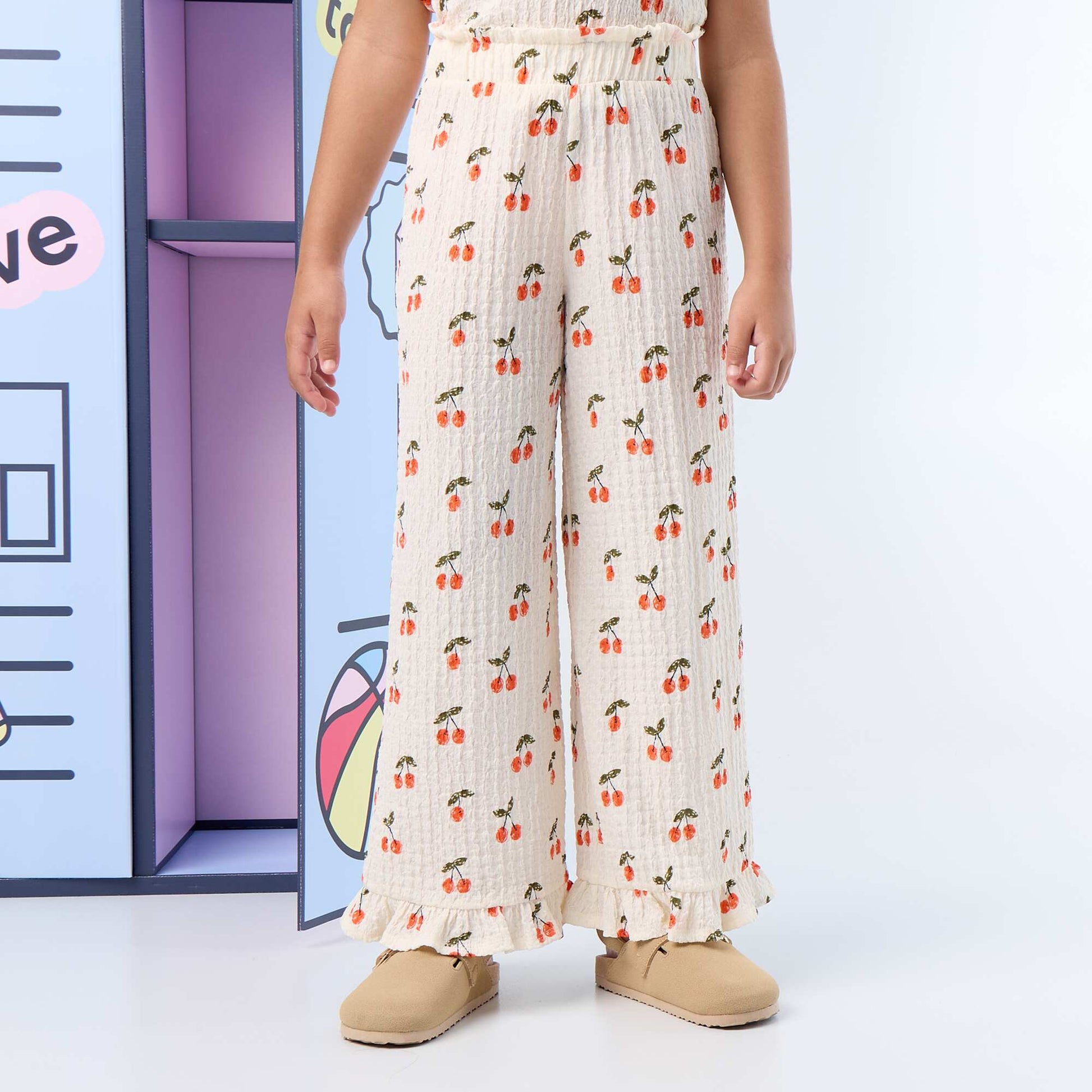 Pantalon large avec bas volantés BLANC