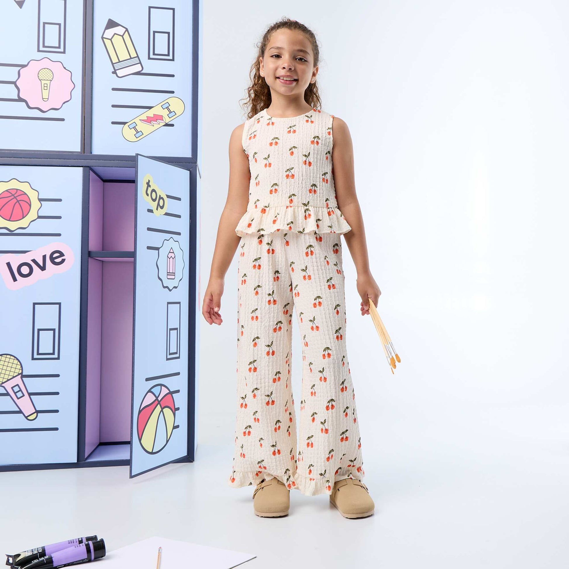 Pantalon large avec bas volantés BLANC