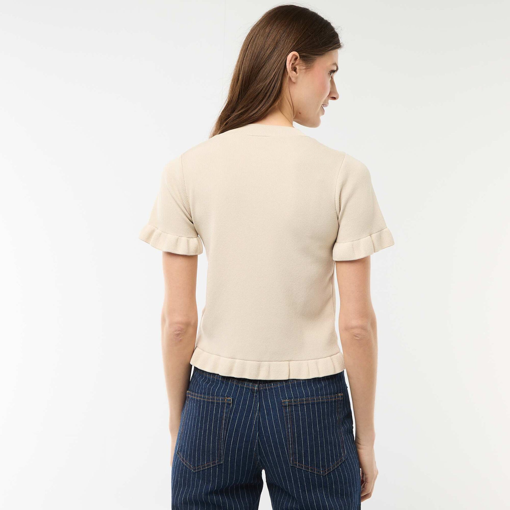 Gilet avec boutonnage et manches volantés BEIGE