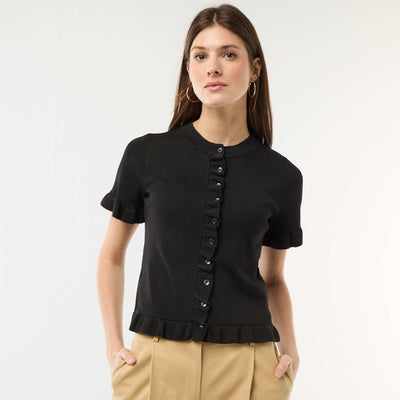Gilet avec boutonnage et manches volantés NOIR