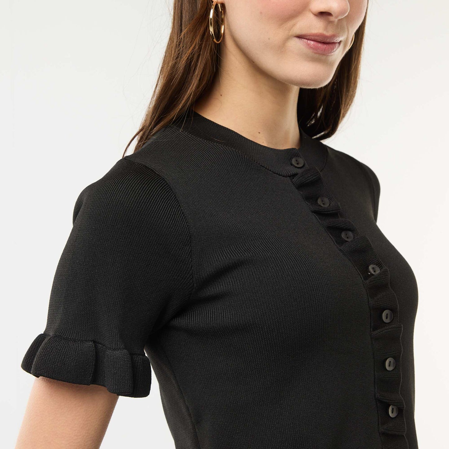 Gilet avec boutonnage et manches volantés NOIR