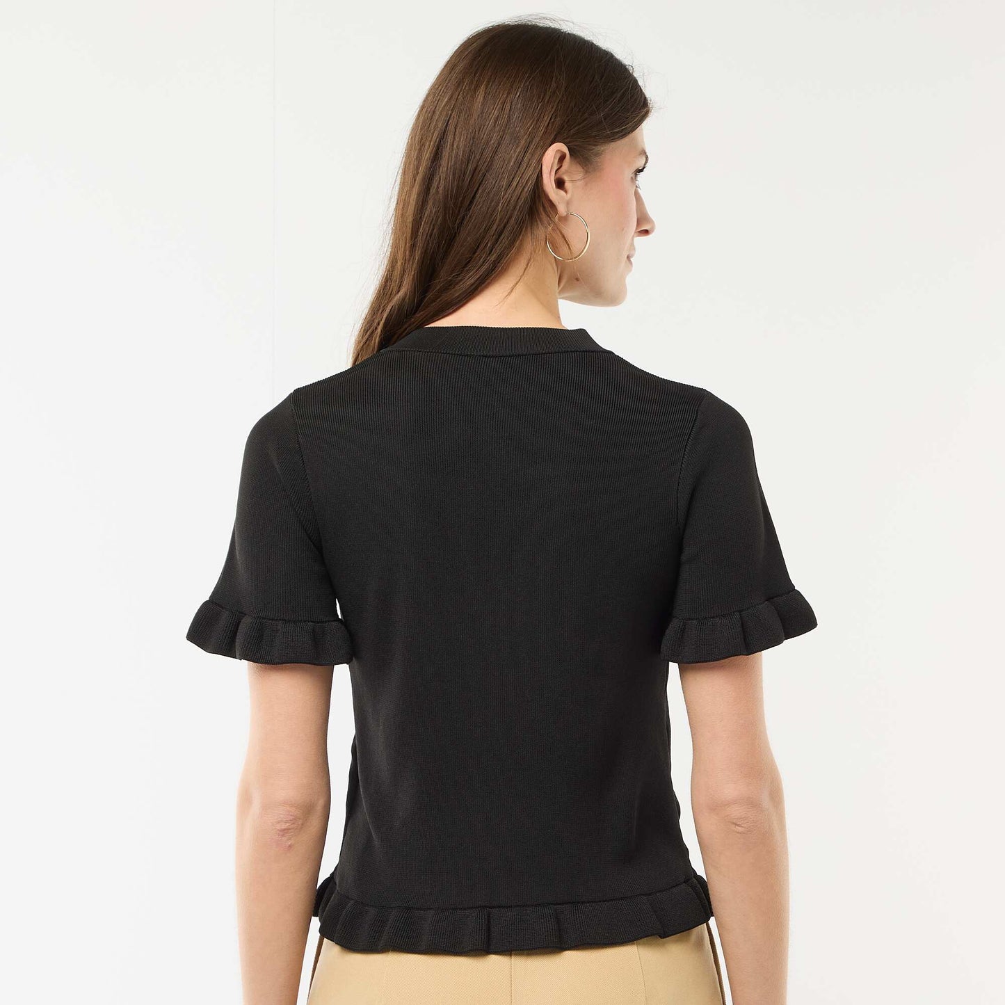 Gilet avec boutonnage et manches volantés NOIR