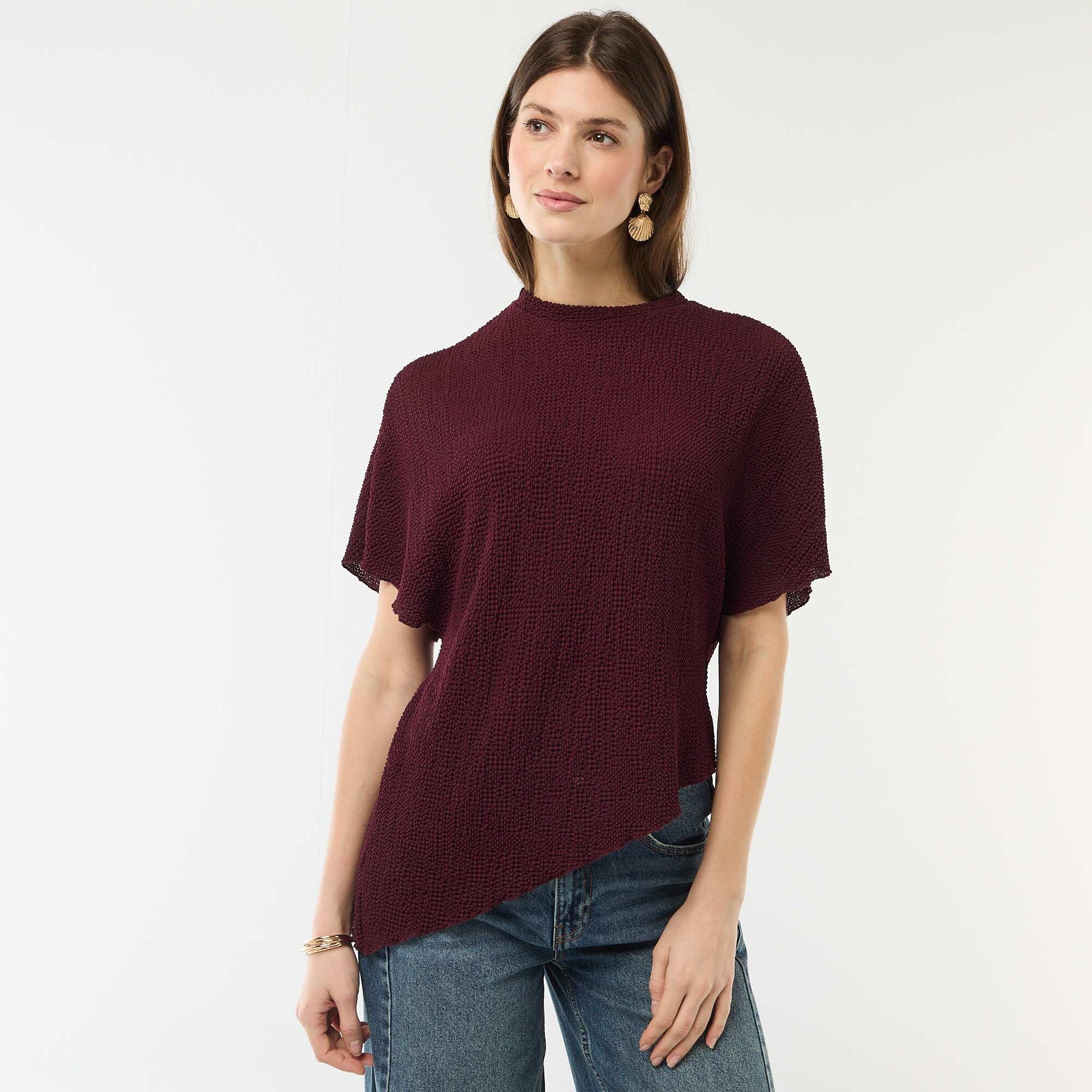 T-shirt en maille à base asymétrique ROUGE
