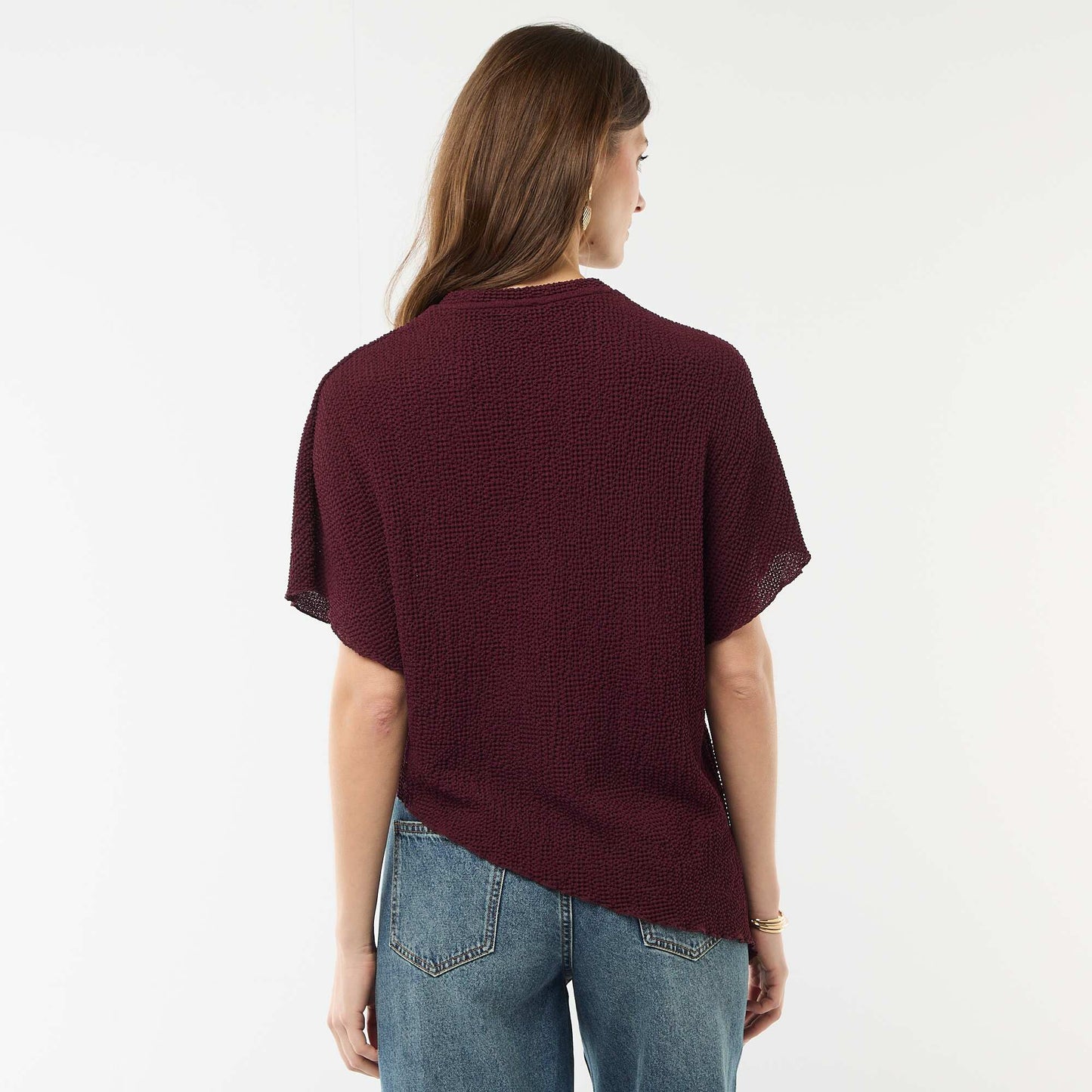 T-shirt en maille à base asymétrique ROUGE
