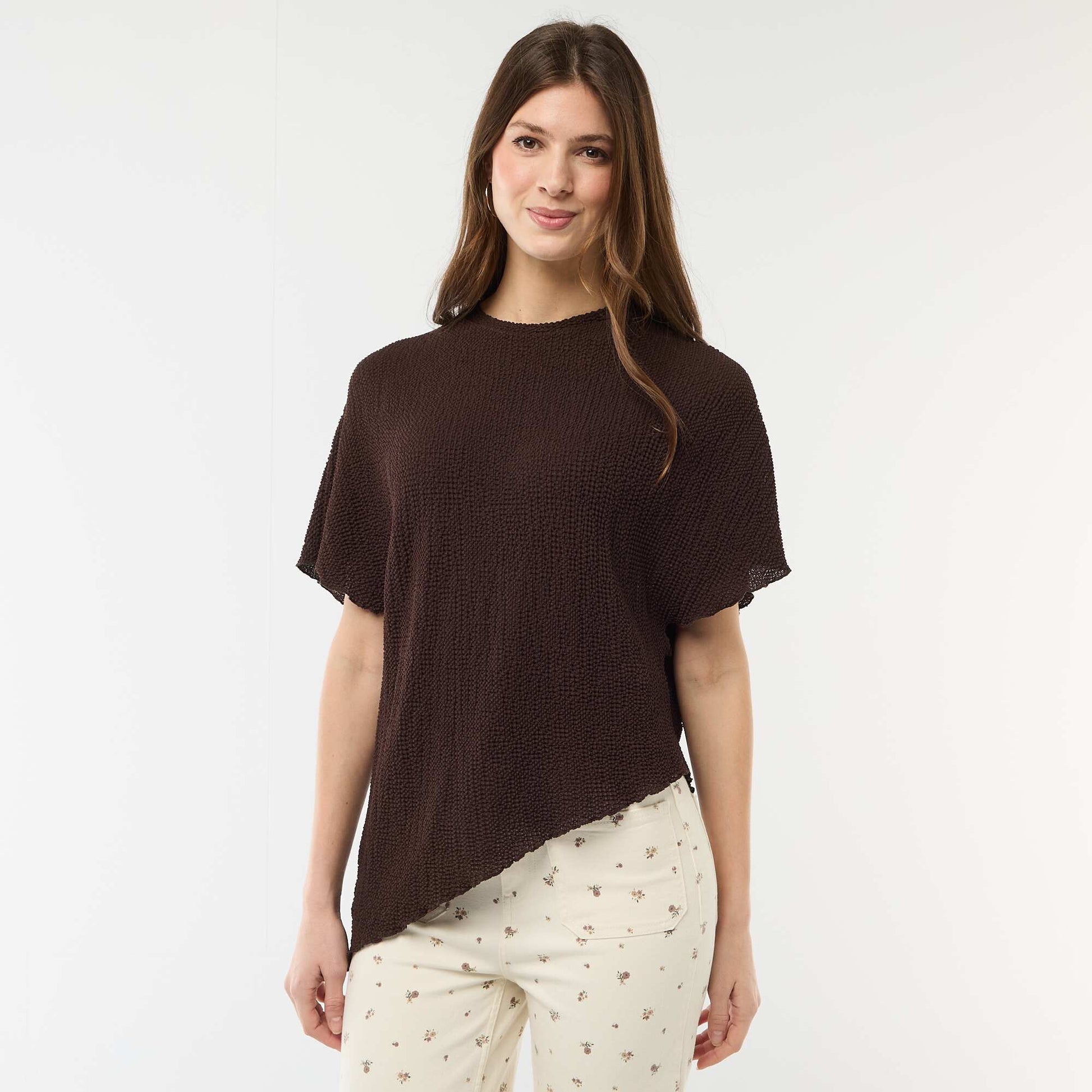 T-shirt en maille à base asymétrique MARRON
