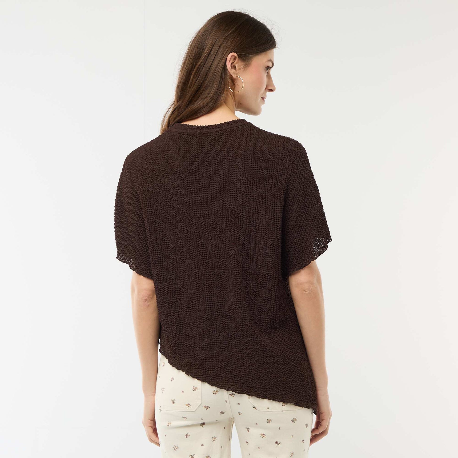 T-shirt en maille à base asymétrique MARRON