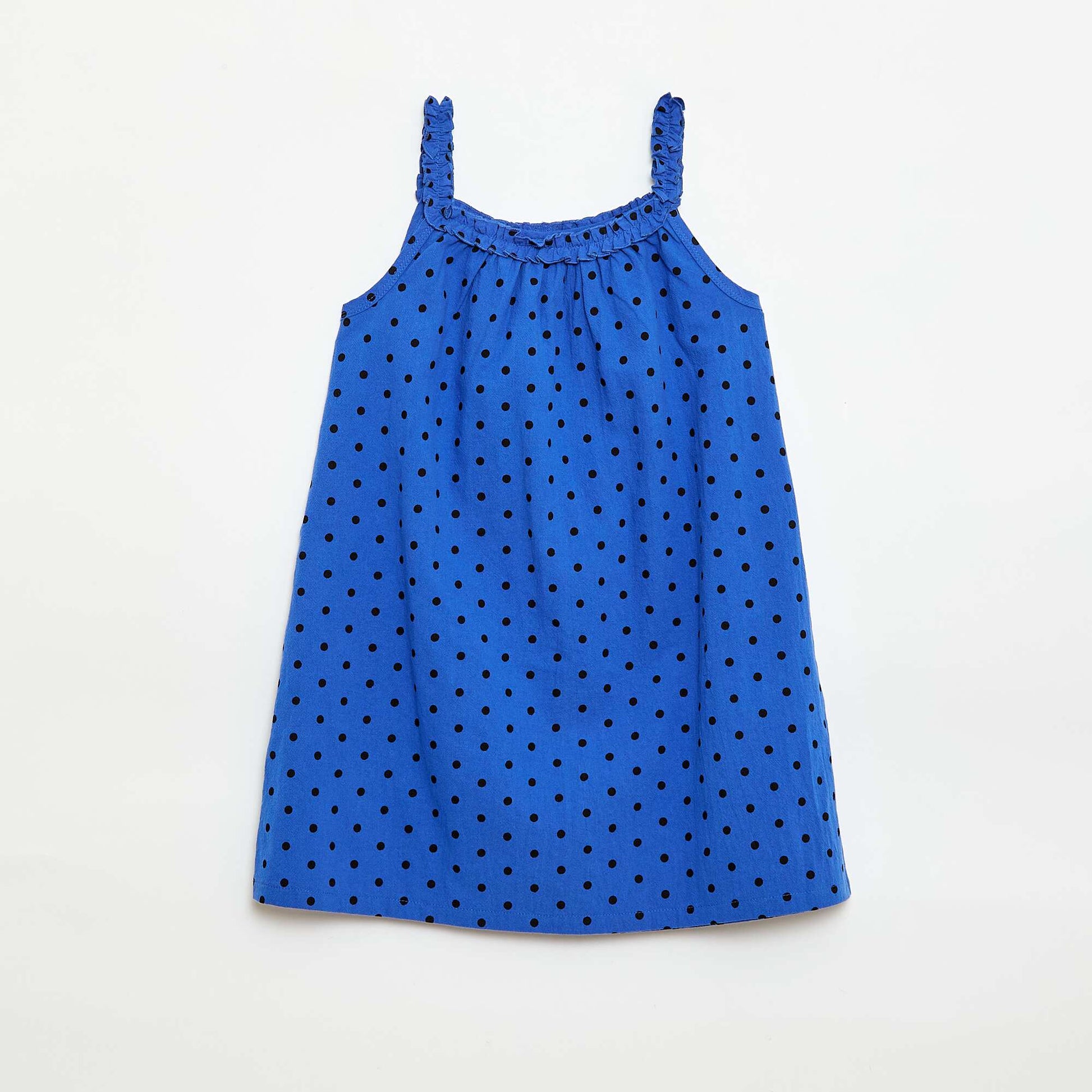 Robe avec bretelles et col volanté BLEU
