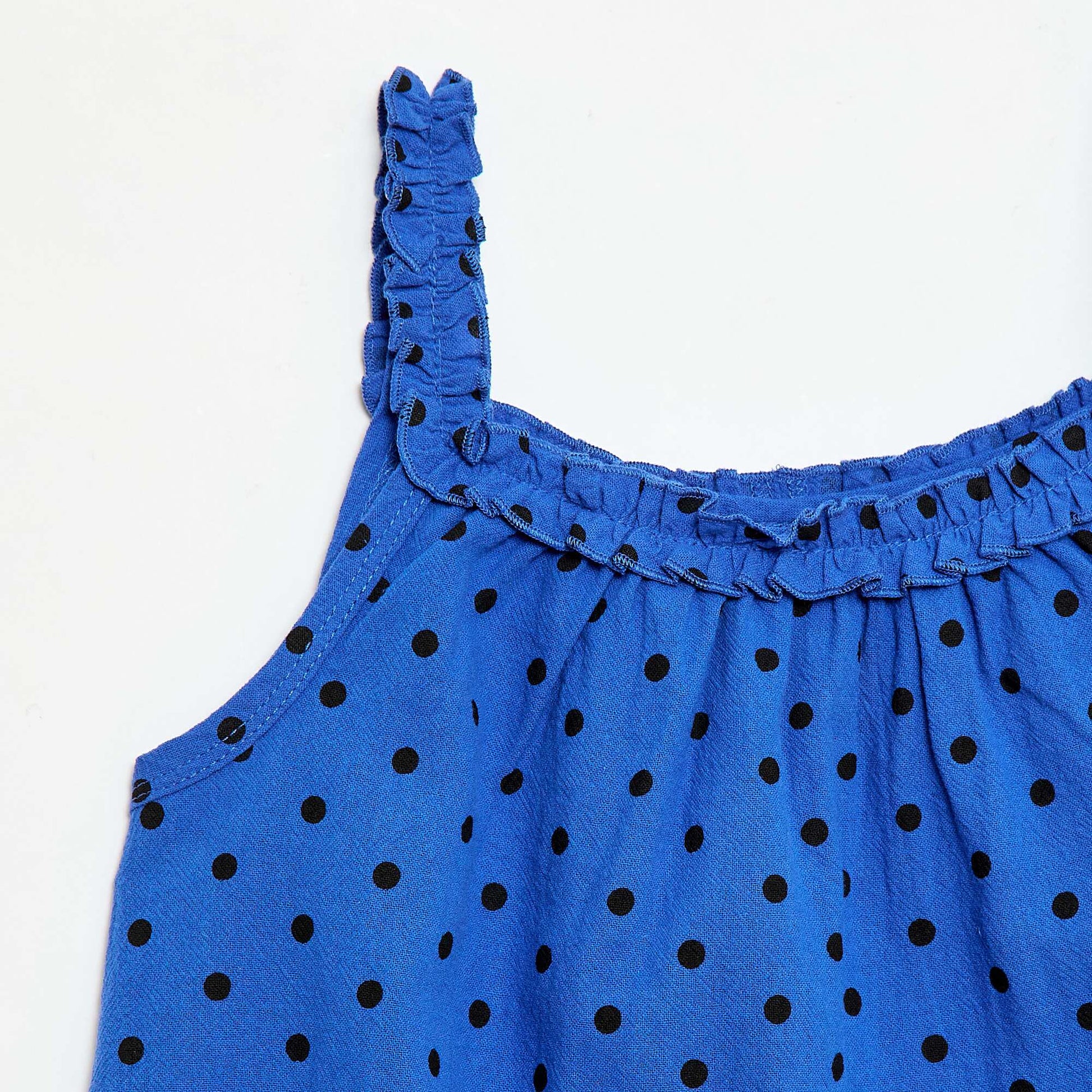 Robe avec bretelles et col volanté BLEU