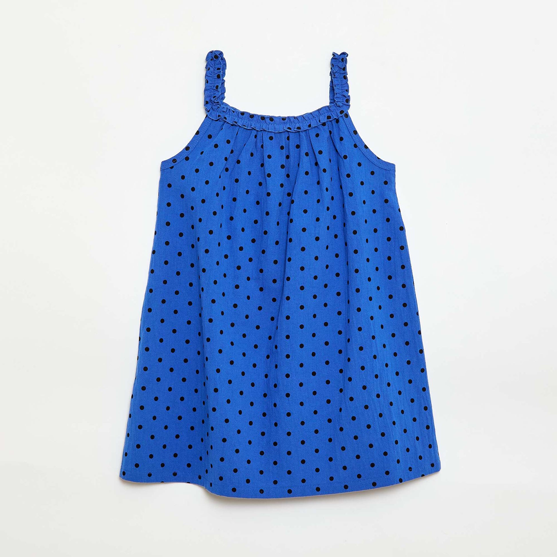 Robe avec bretelles et col volanté BLEU