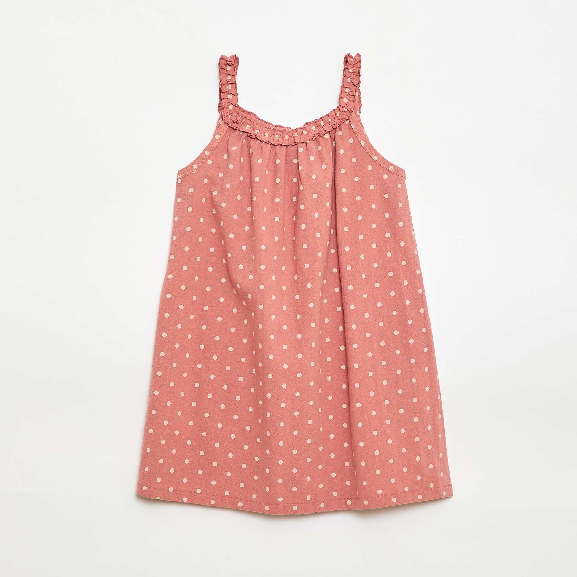Robe avec bretelles et col volanté ROSE