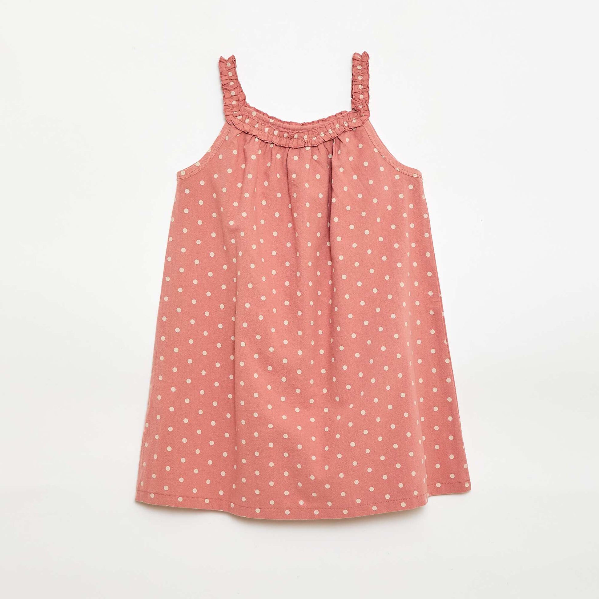 Robe avec bretelles et col volanté ROSE