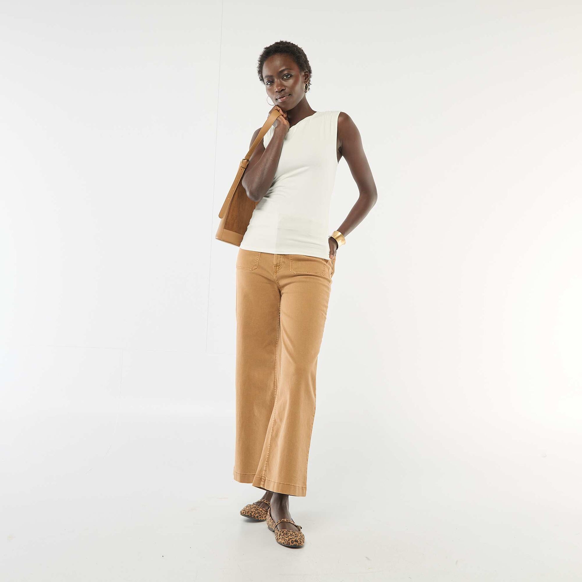 T-shirt stretch uni asymétrique BLANC