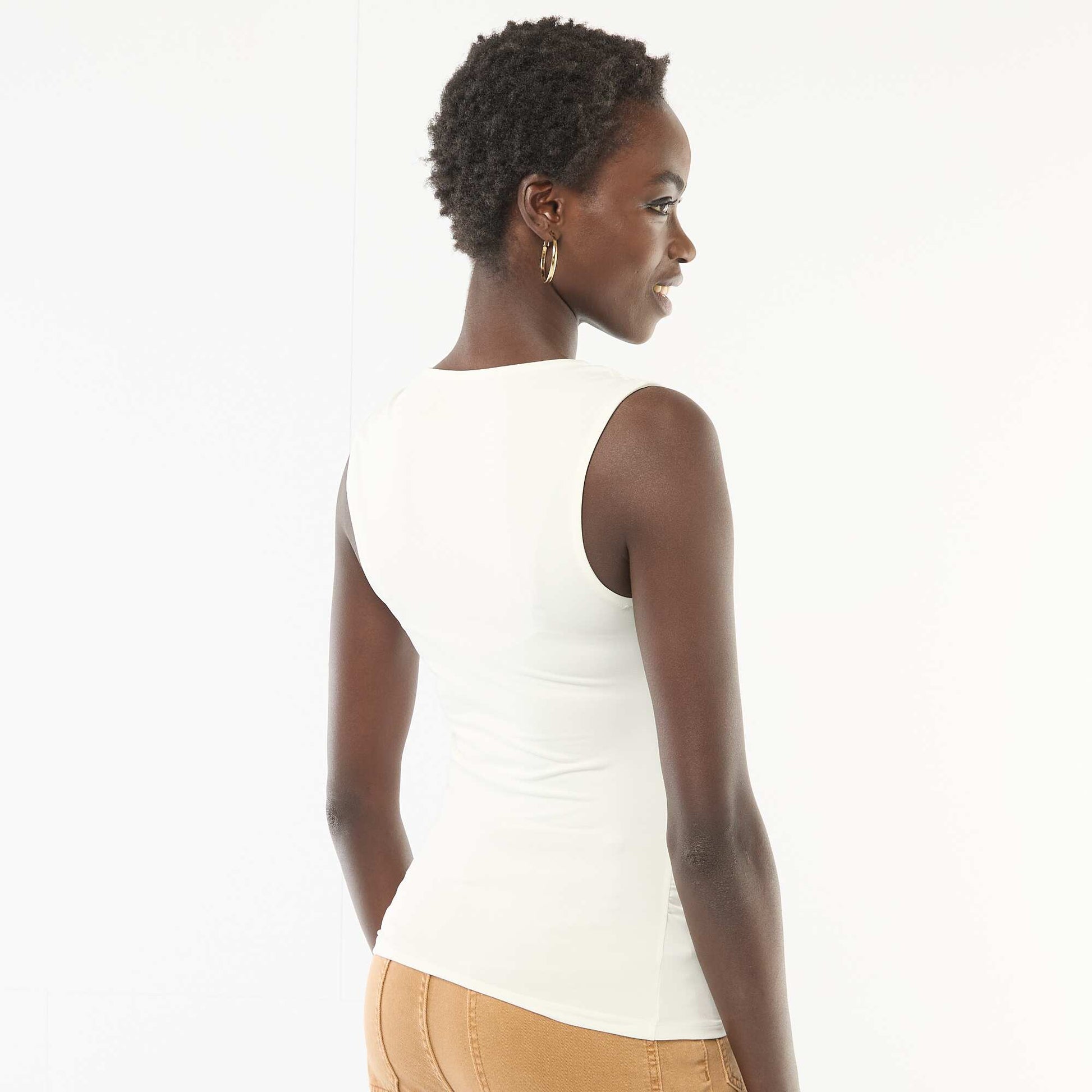 T-shirt stretch uni asymétrique BLANC