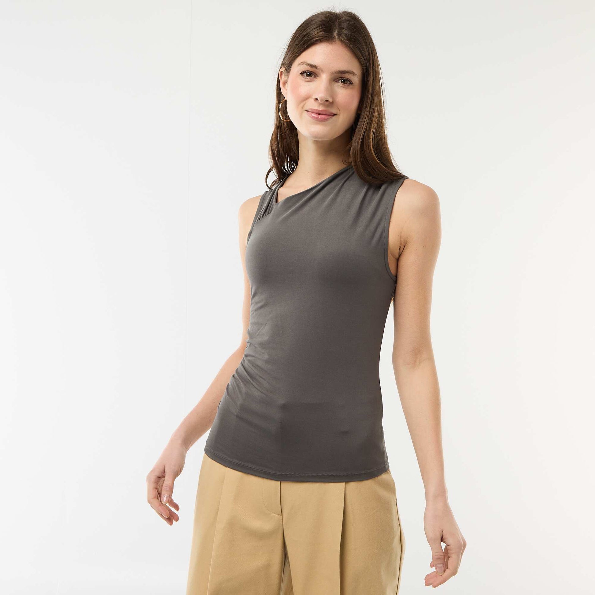 T-shirt stretch uni asymétrique GRIS