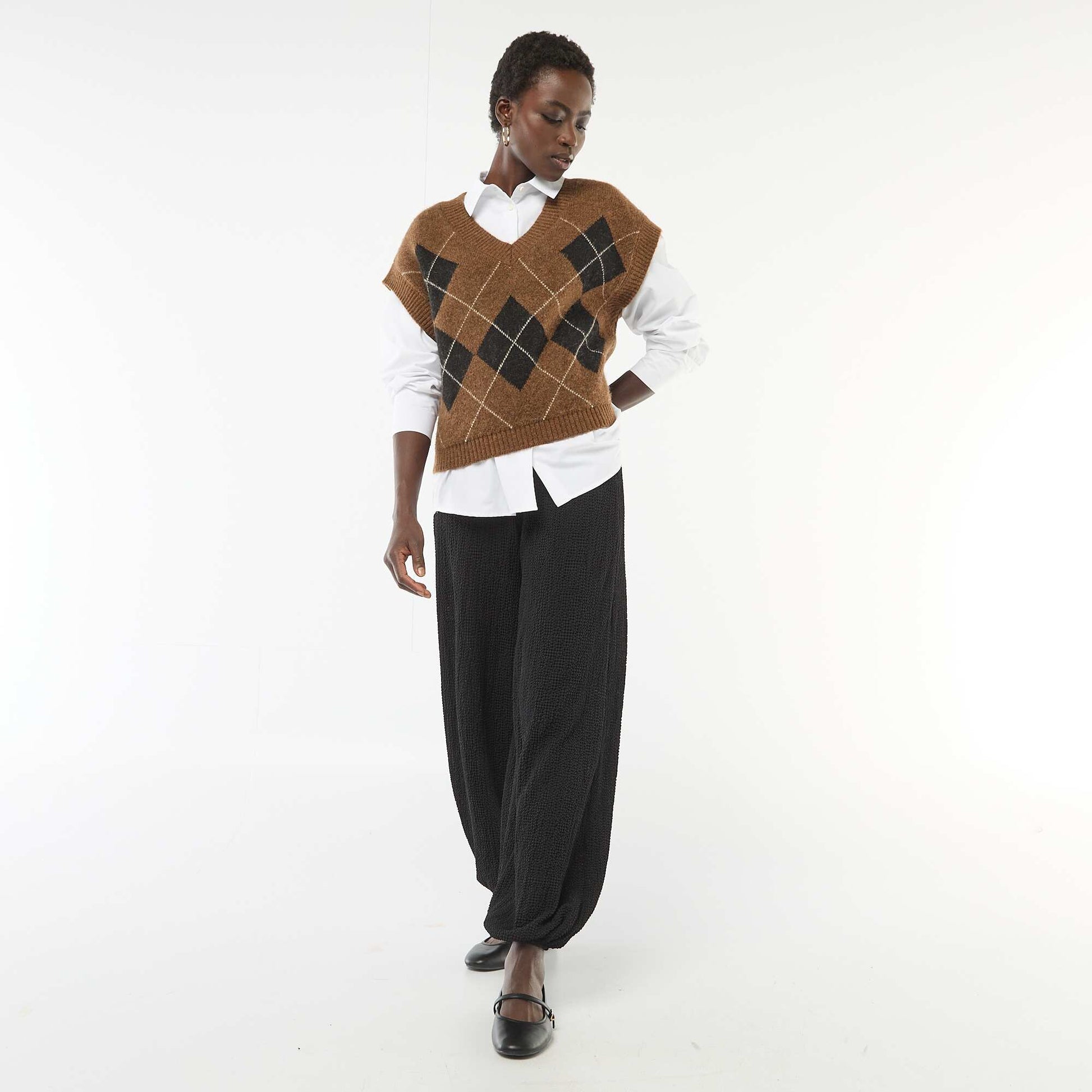 Pantalon en maille crinkle NOIR