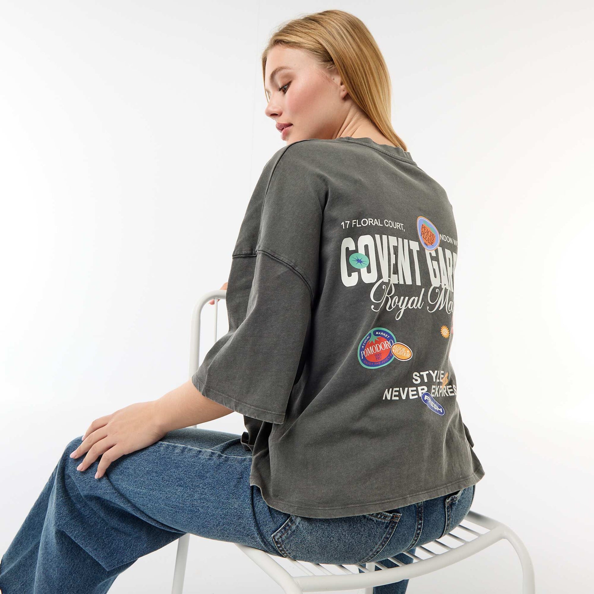 T-shirt manches courtes imprimé recto-verso GRIS