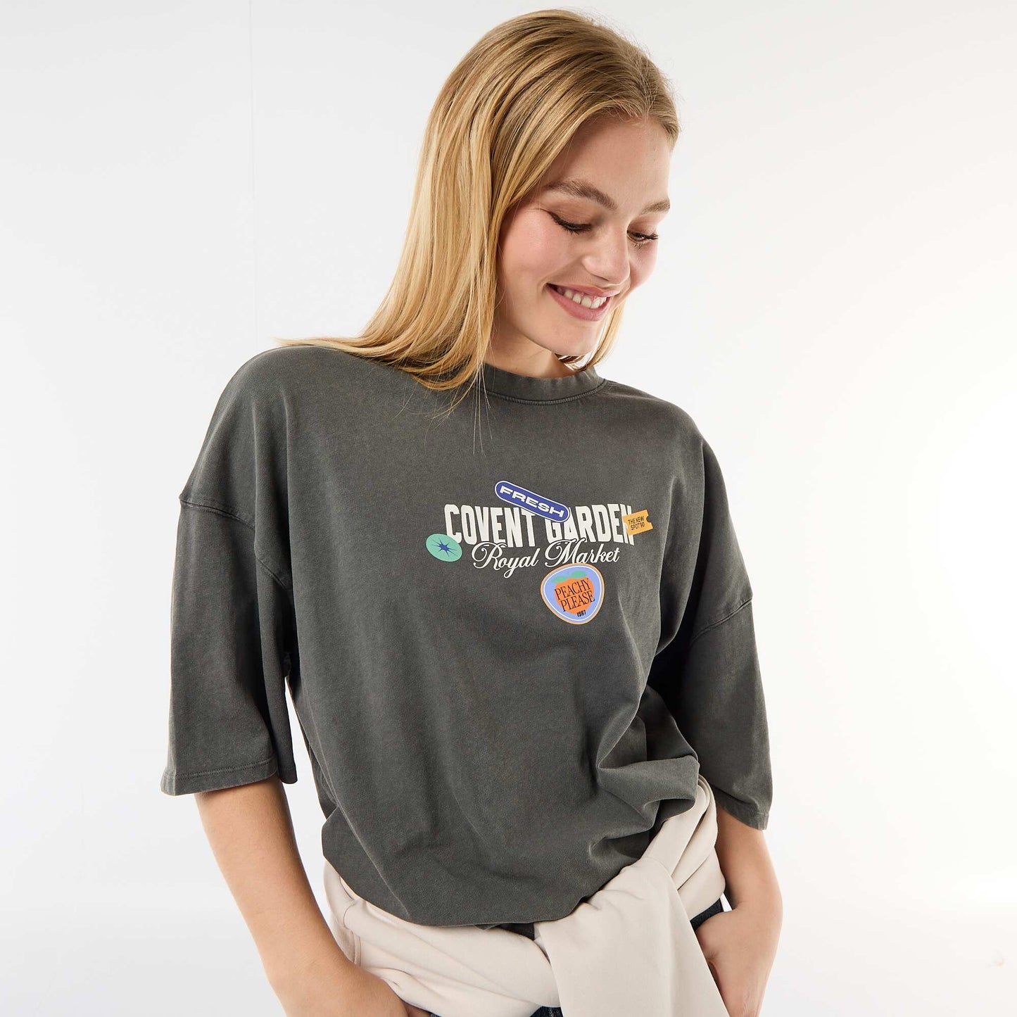 T-shirt manches courtes imprimé recto-verso GRIS