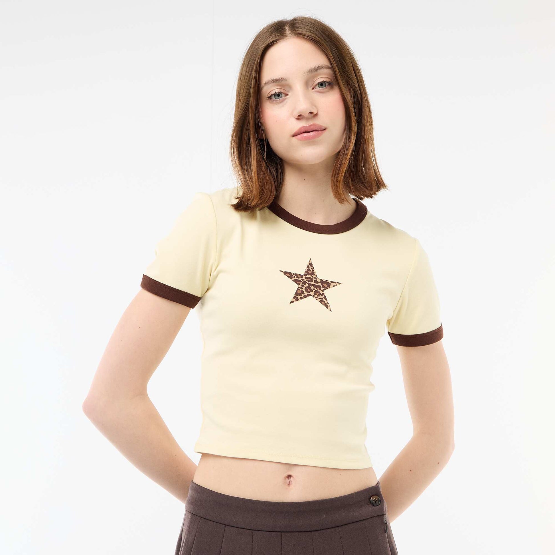 Tee-shirt cropped imprimé JAUNE