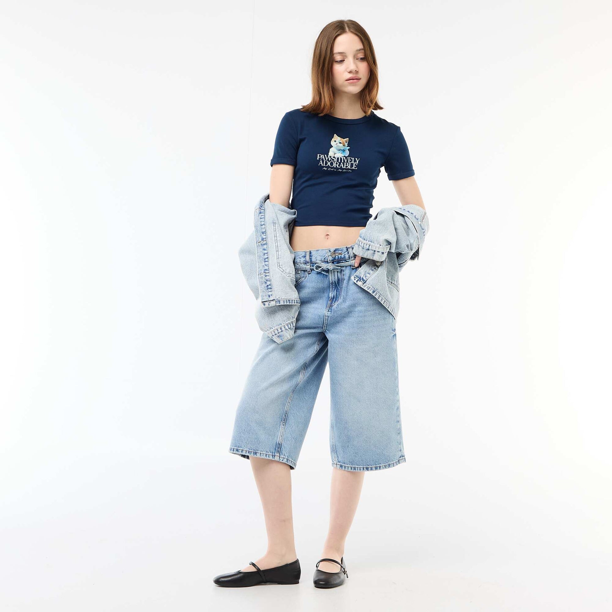 Tee-shirt cropped imprimé BLEU