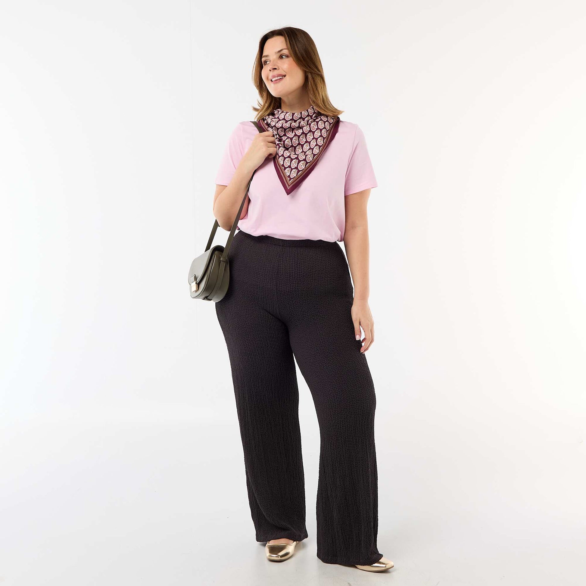 Pantalon large en maille gaufrée GRIS