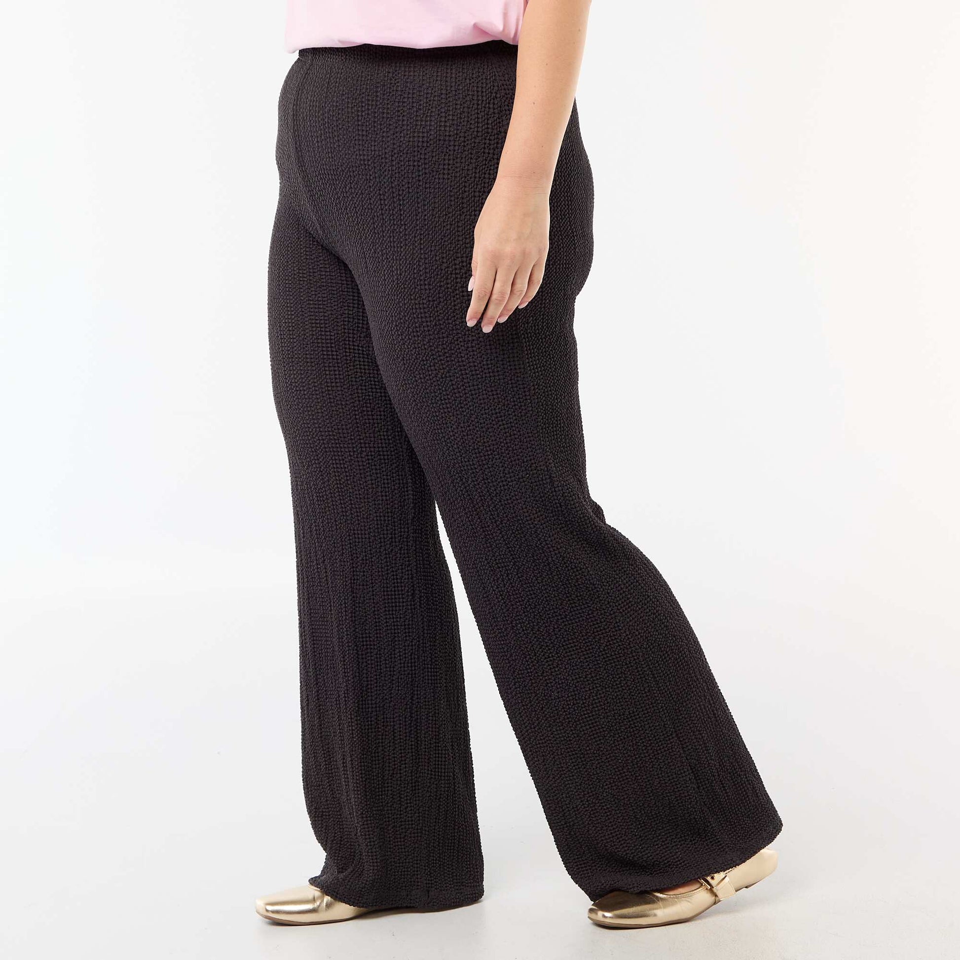 Pantalon large en maille gaufrée GRIS