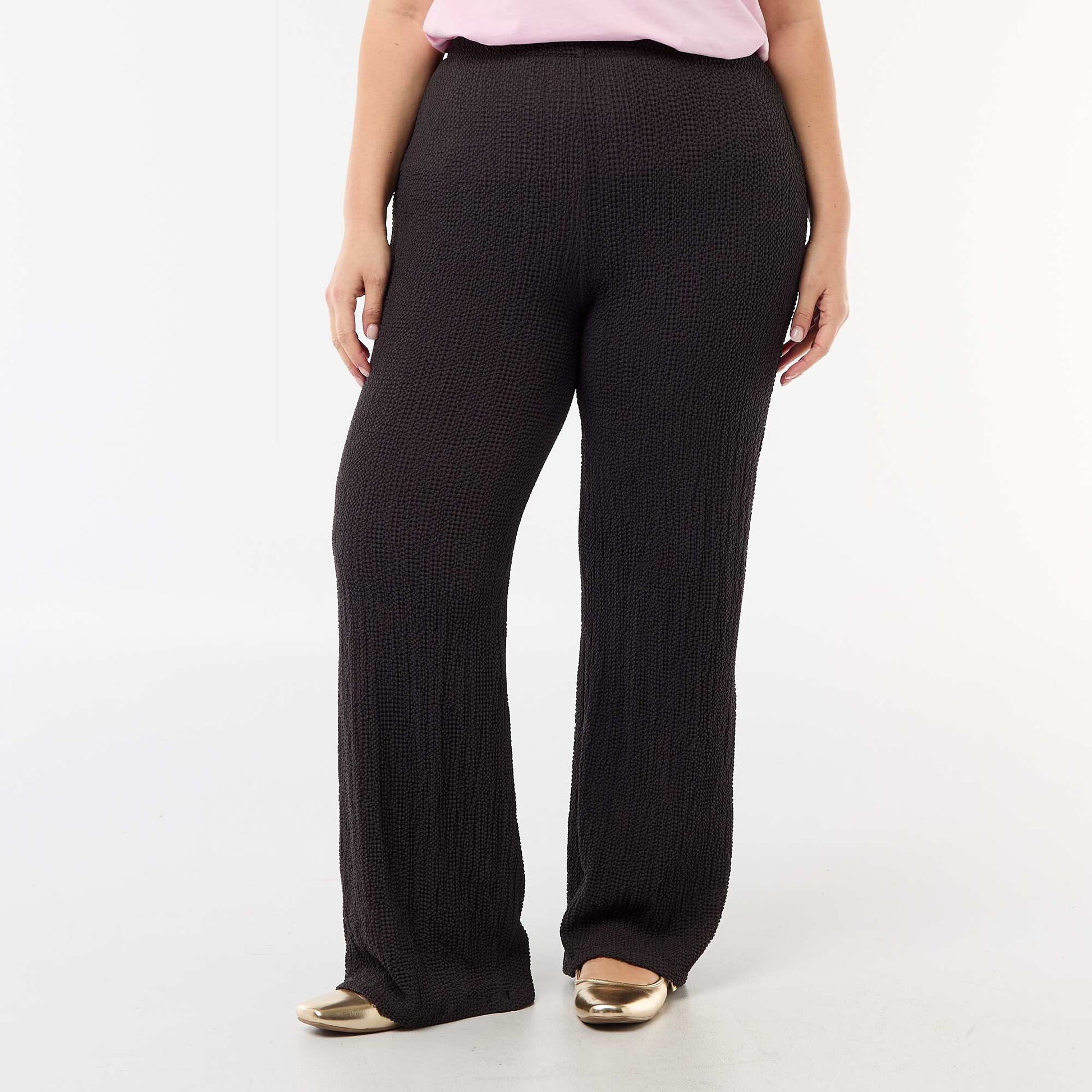 Pantalon large en maille gaufrée GRIS