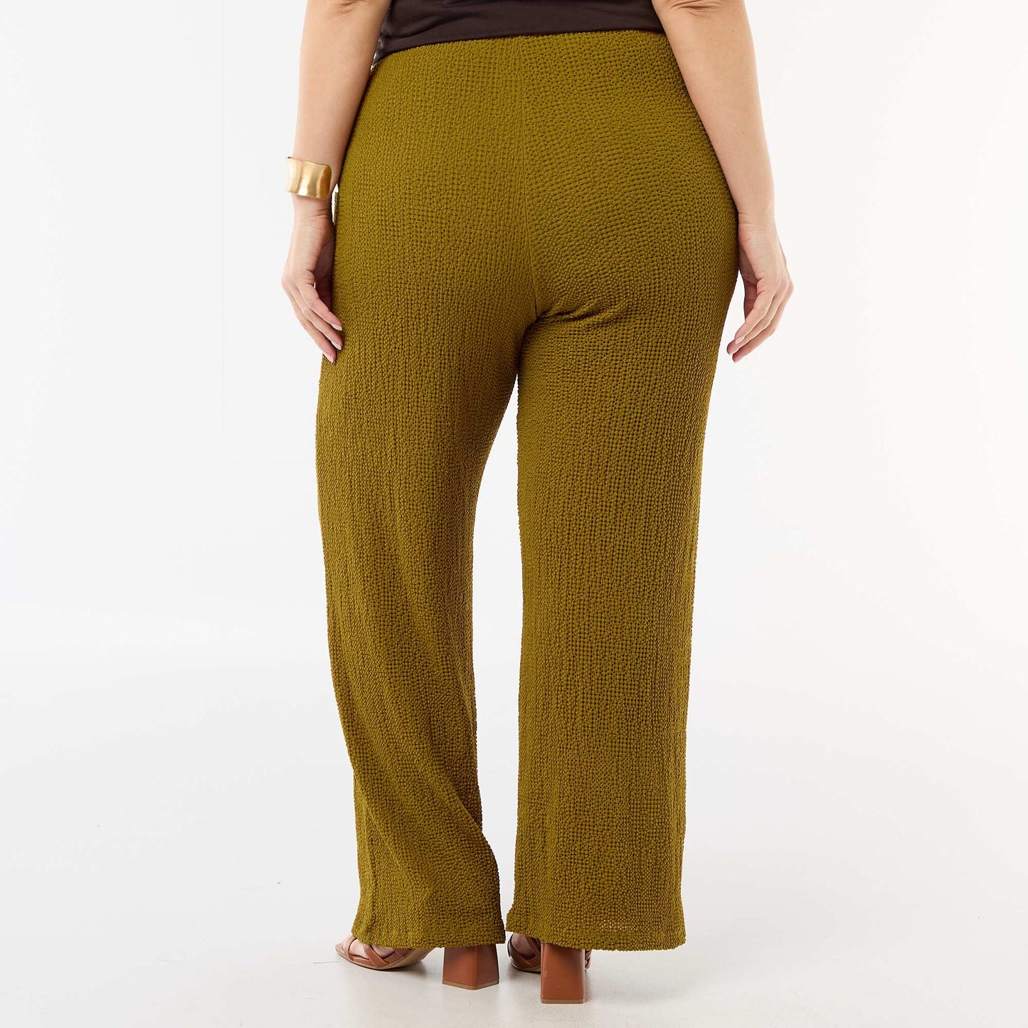 Pantalon large en maille gaufrée MARRON