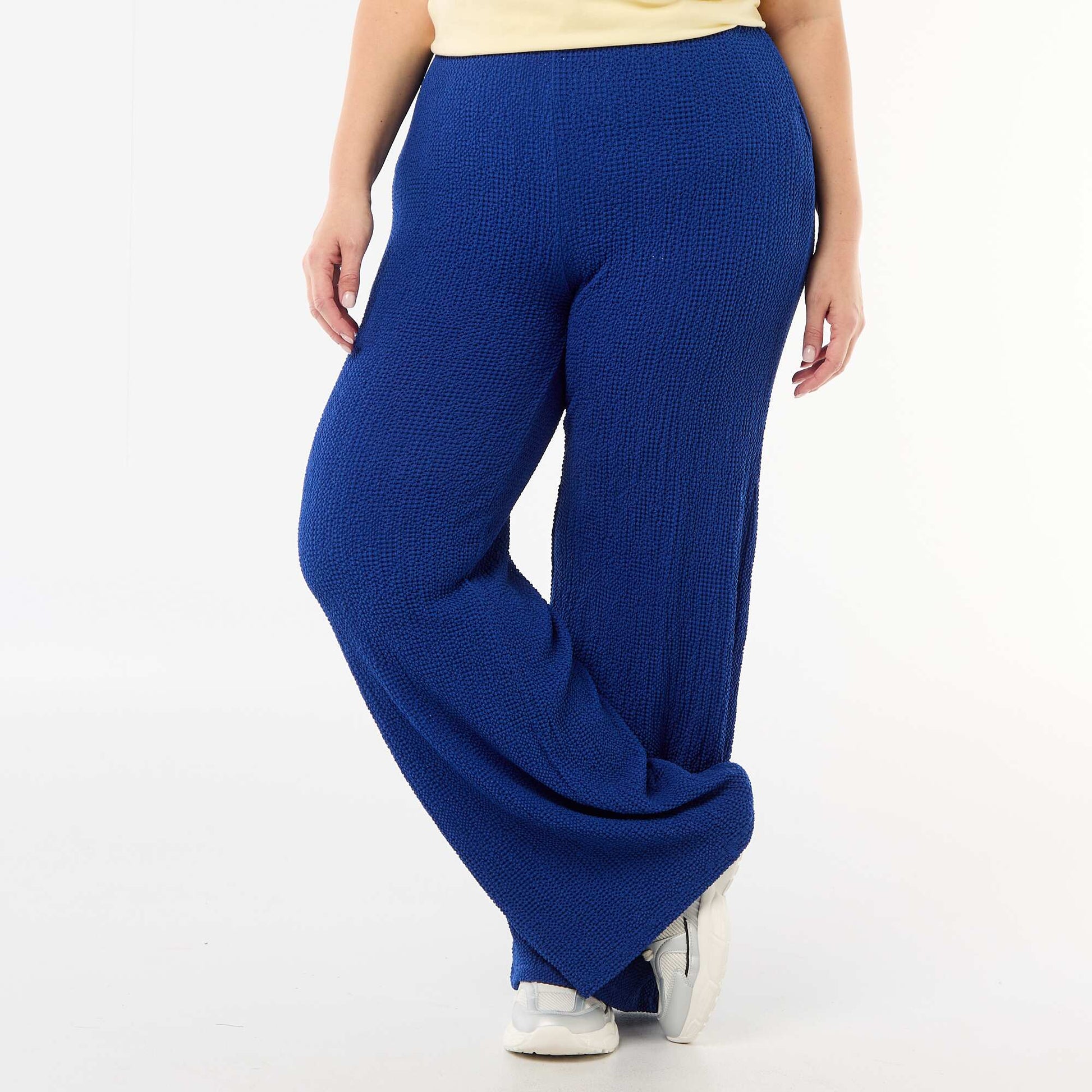 Pantalon large en maille gaufrée BLEU
