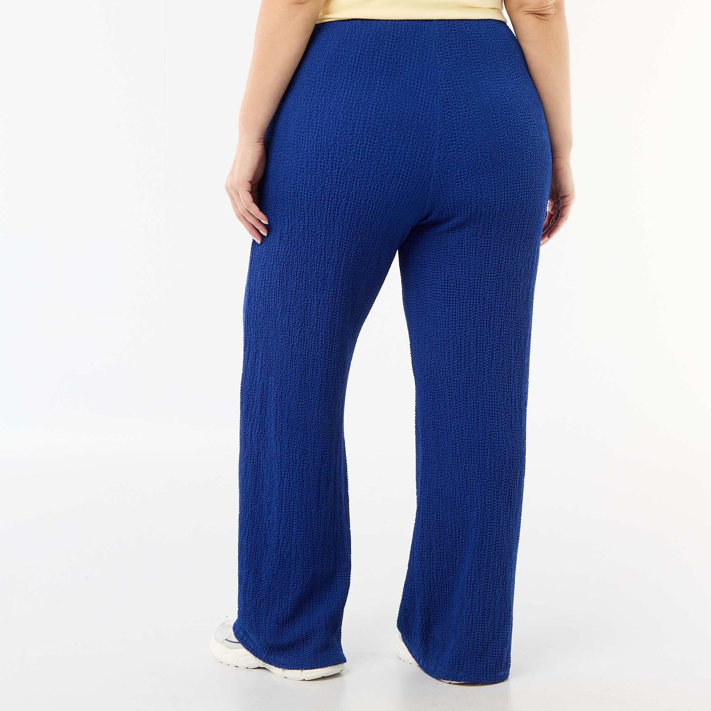 Pantalon large en maille gaufrée BLEU